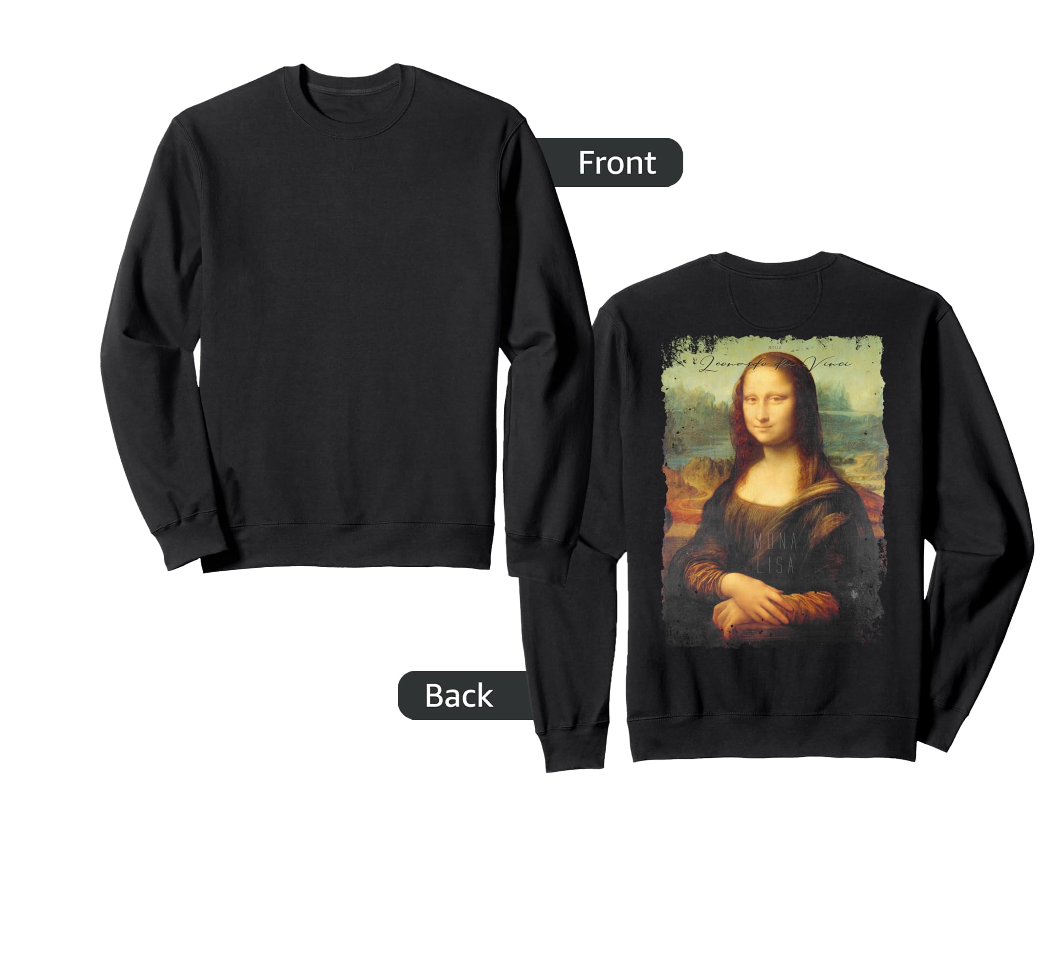 Mona Lisa Art Y2K Back Sweatshirt - Casual Everyday Wear Men Women - T-Shirt, Sweatshirt, Hoodie
