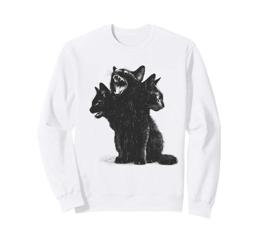 3 Headed Cat Grunge Alt 90S Halloween Sweatshirt - Unique Graphic Unisex - T-Shirt, Sweatshirt, Hoodie
