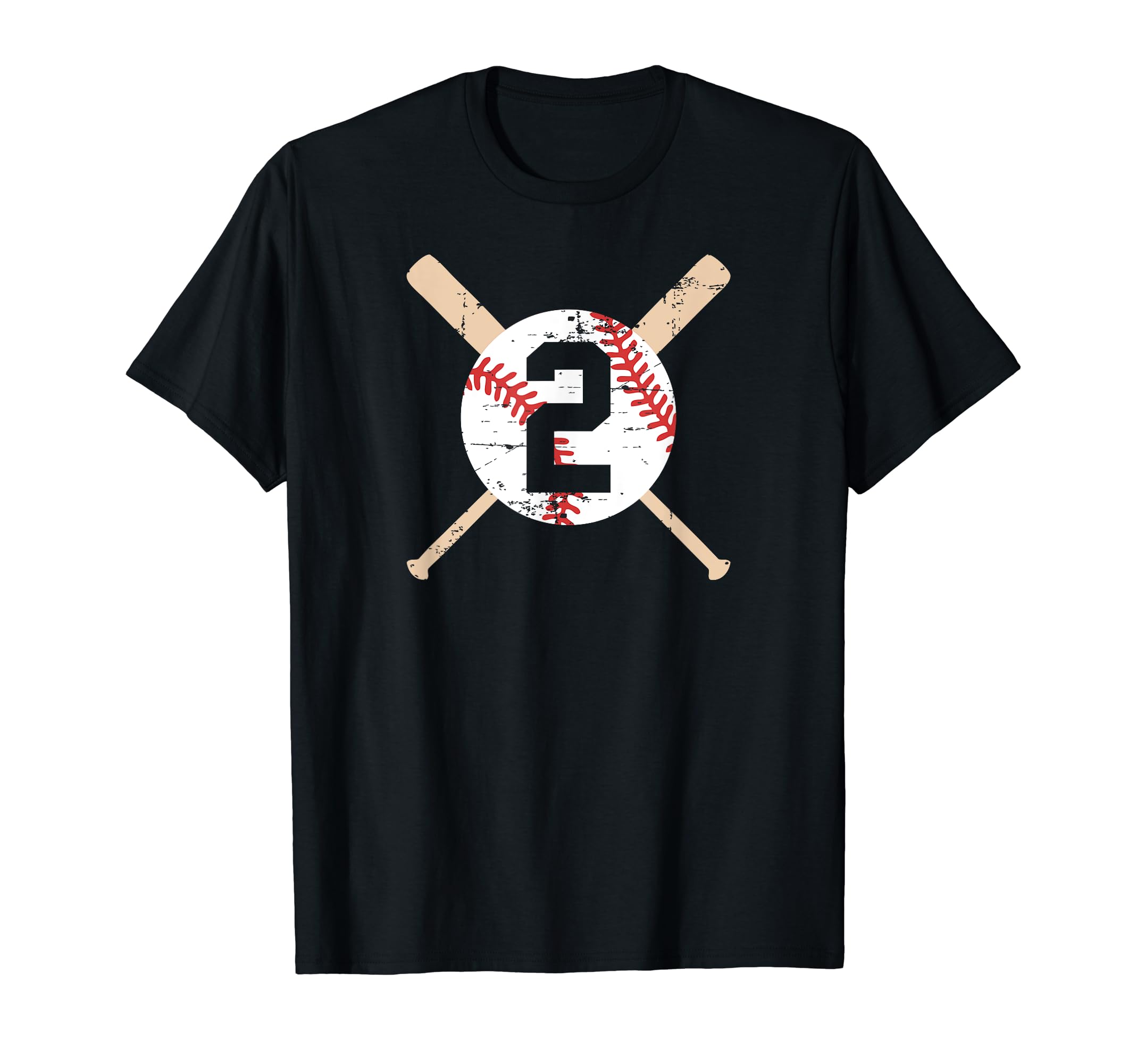 Baseball Number 2 Two Distressed Softball T-Shirt - Graphic Print Men Women - T-Shirt, Sweatshirt, Hoodie