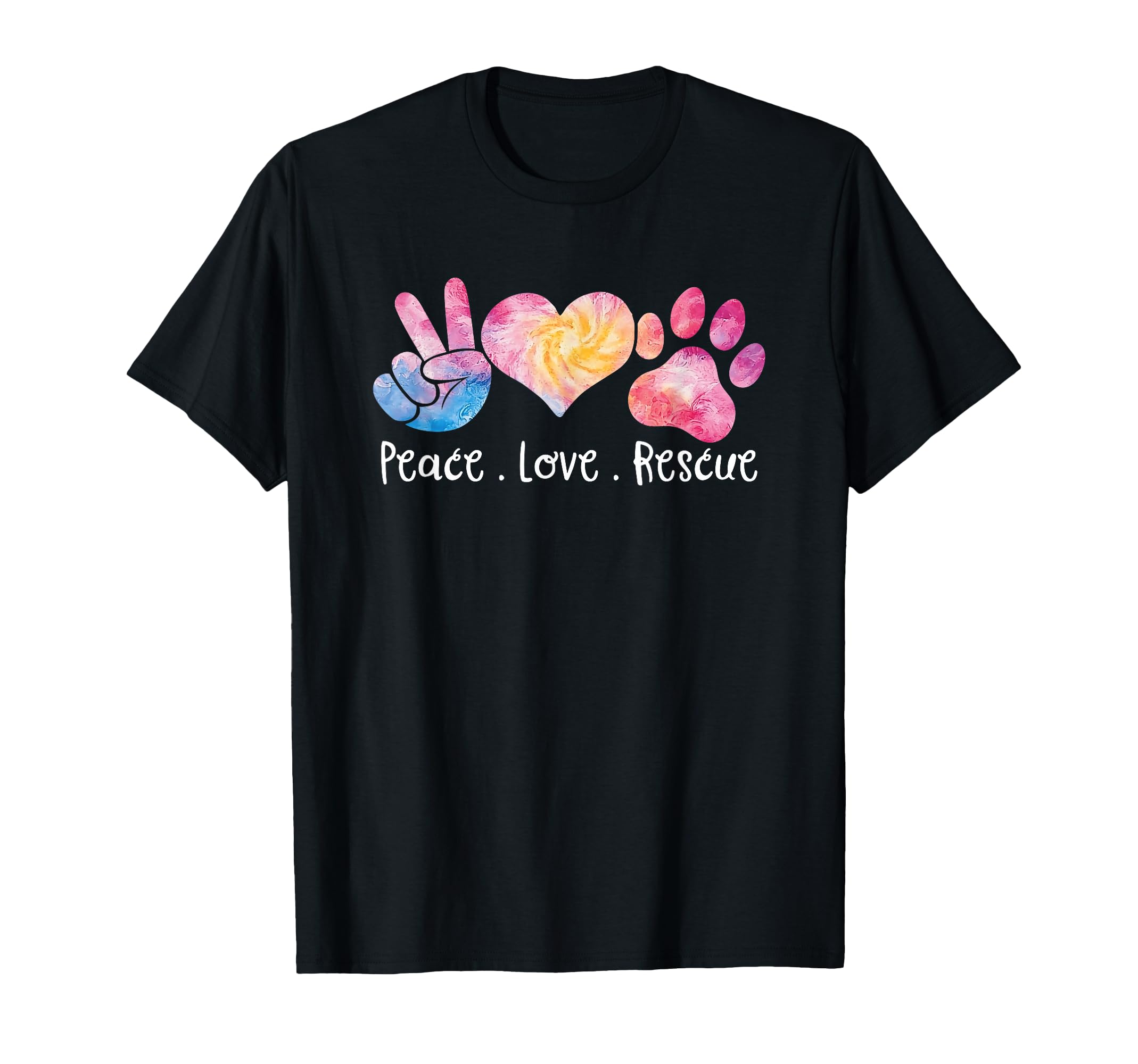 Peace Love Rescue Tie Dye Paw Dog T-Shirt - Trendy Graphic Men Women - T-Shirt, Sweatshirt, Hoodie