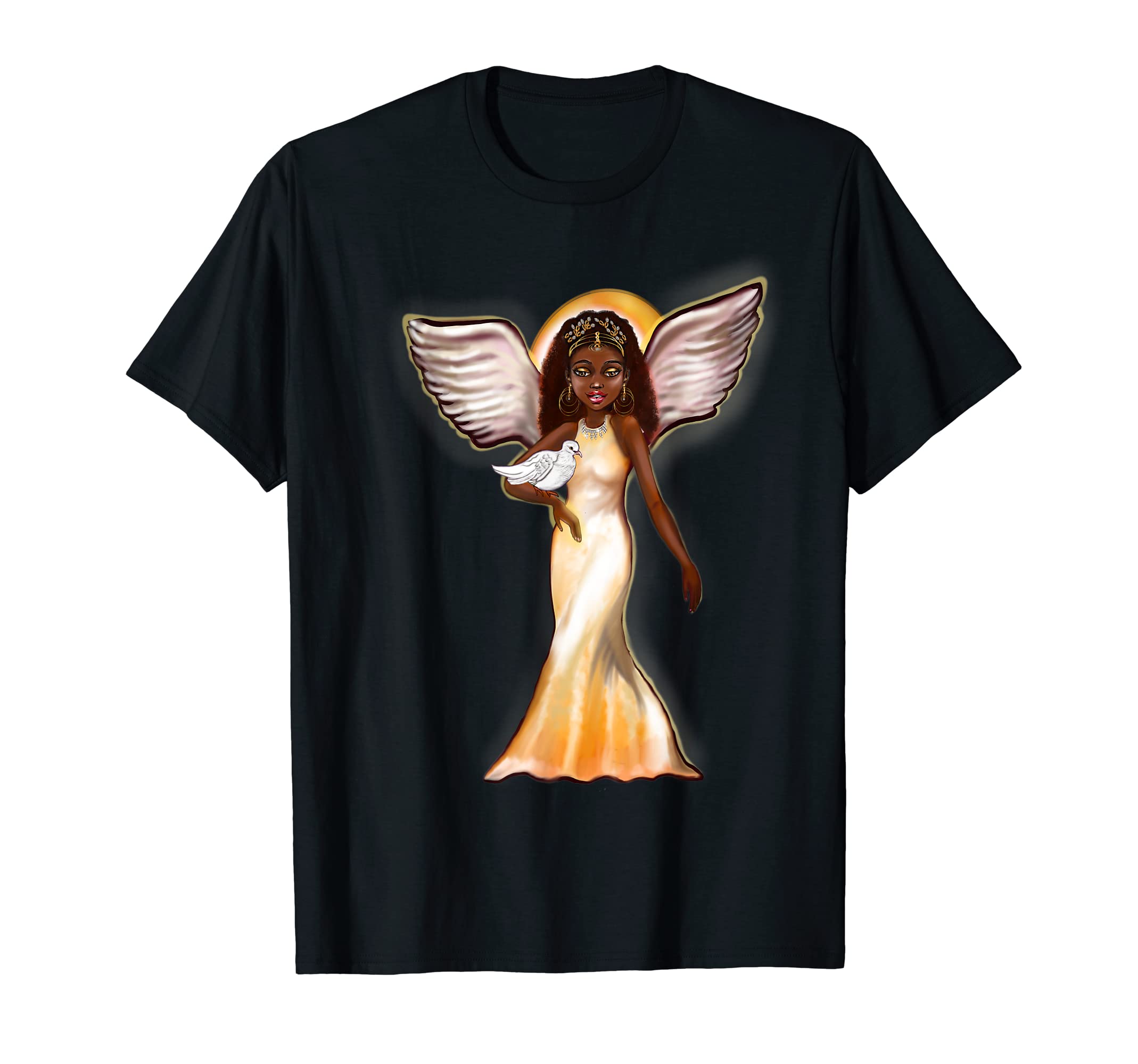 Angel And Dove Black Angel Peace Afro T-Shirt - Trendy Graphic for Adults - T-Shirt, Sweatshirt, Hoodie