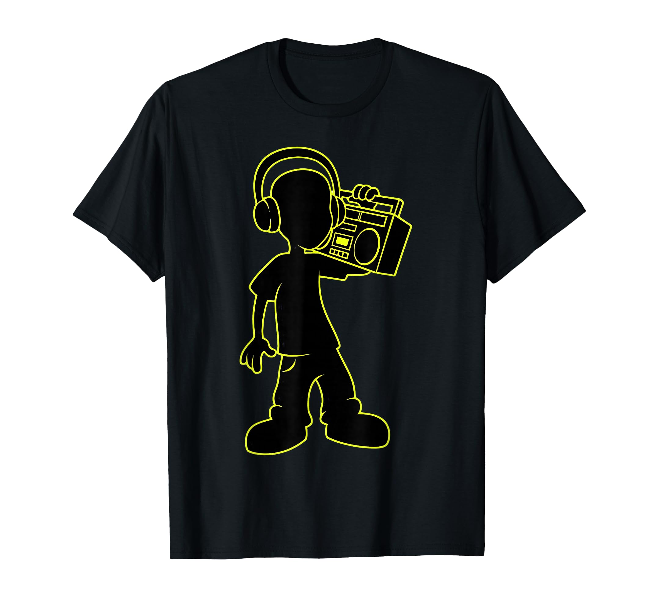 Neon Yellow Boombox Headphones Hip T-Shirt - Novelty Apparel for Adults - T-Shirt, Sweatshirt, Hoodie