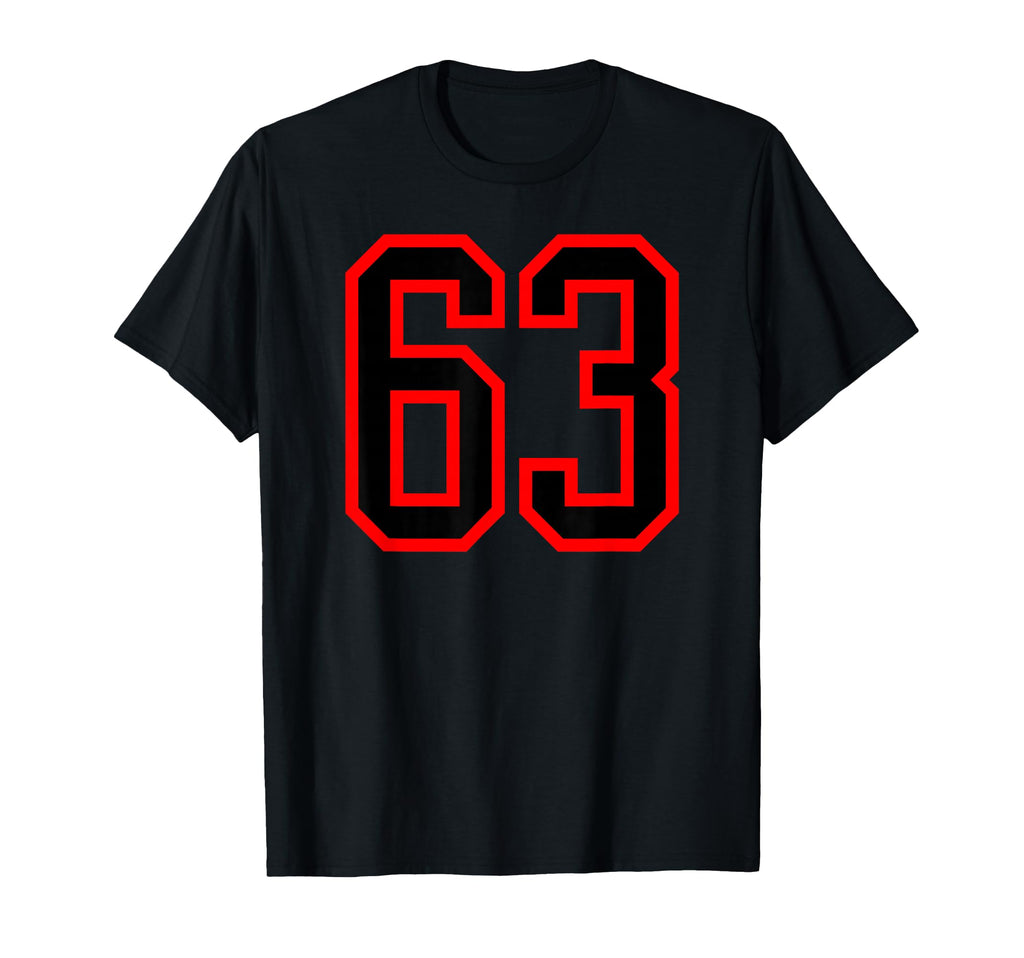 Number 63 Red Black Sports Team Number 63 T-Shirt - Minimalist Print Unisex - T-Shirt, Sweatshirt, Hoodie