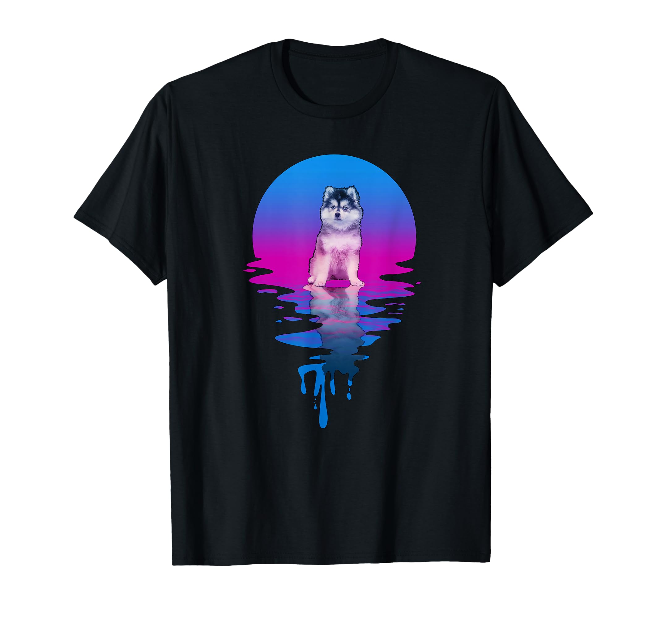 Sunset Pomsky Dog T-Shirt - Trendy Graphic Unisex - T-Shirt, Sweatshirt, Hoodie