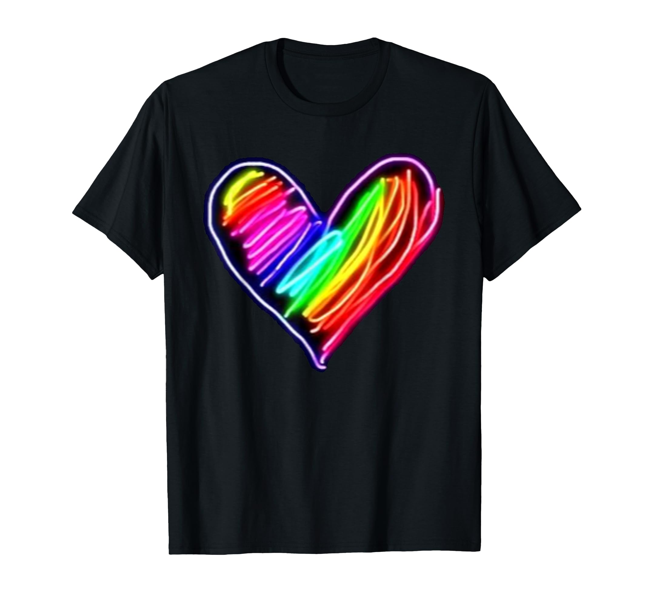 Neon Rainbow Heart Love Pride Lgbqt T-Shirt - Aesthetic Graphic for Adults - T-Shirt, Sweatshirt, Hoodie
