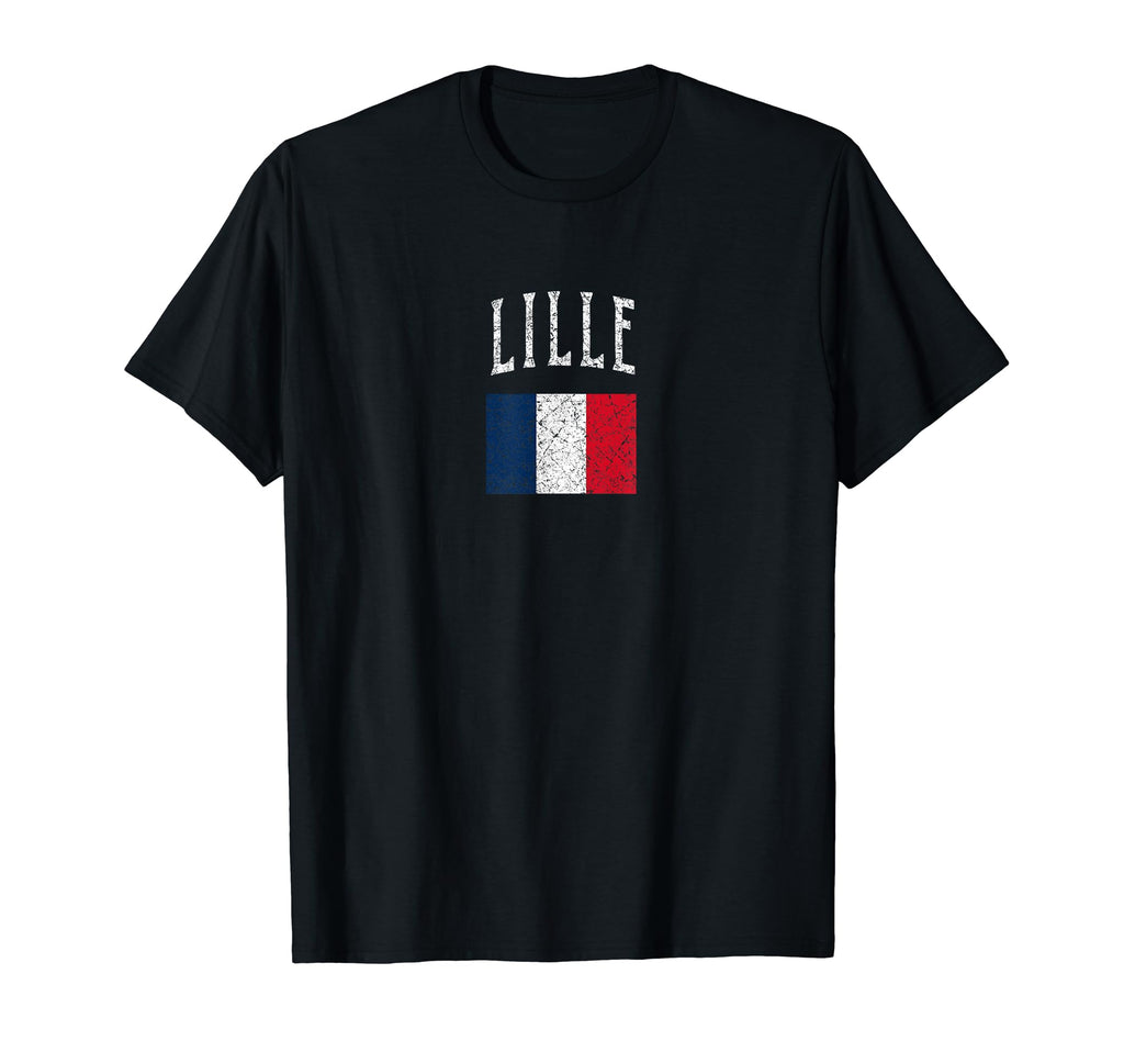 Lille France Flag Distressed T-Shirt - Graphic Print Unisex - T-Shirt, Sweatshirt, Hoodie
