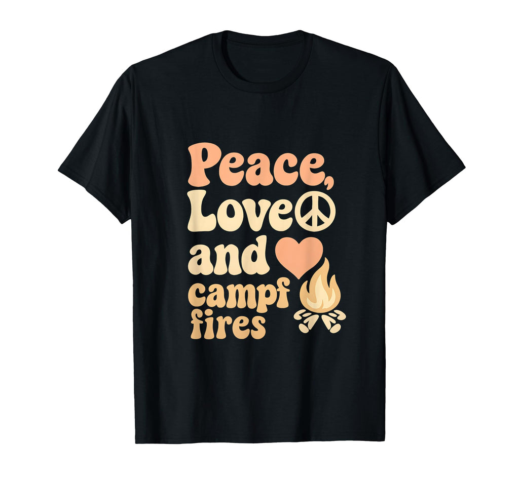Peace Love And Campfires 70S Camping T-Shirt - Minimalist Print Unisex - T-Shirt, Sweatshirt, Hoodie