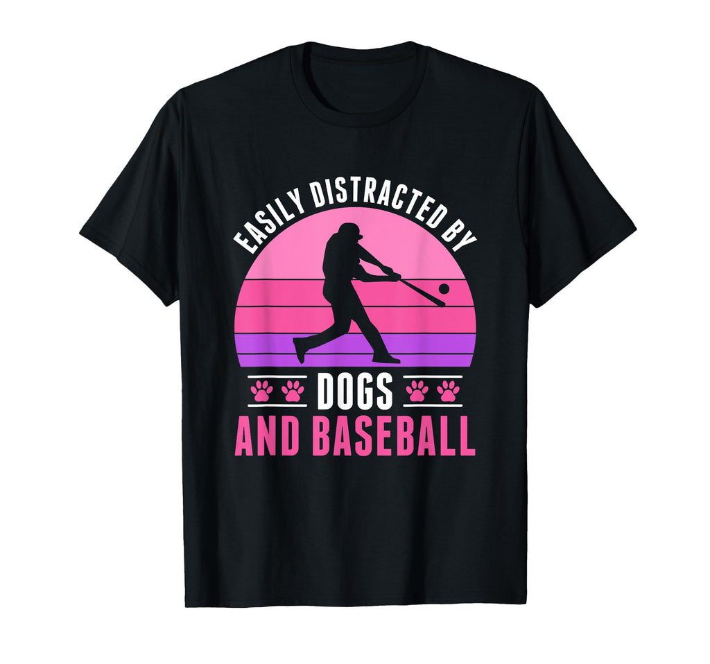 Easily Distracted Baseball And Dogs T-Shirt - Minimalist Print Unisex - T-Shirt, Sweatshirt, Hoodie