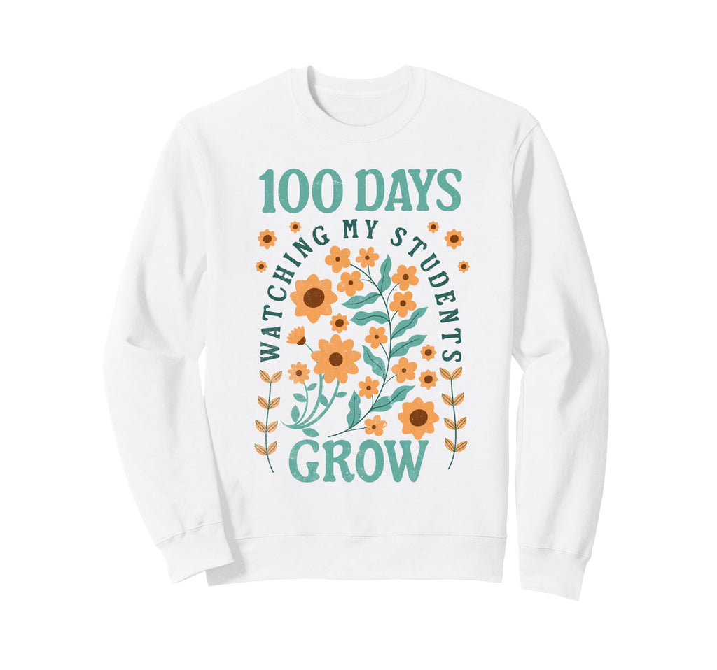 100 Days School Teacher Growing Sweatshirt - Fun Novelty Design for Adults - T-Shirt, Sweatshirt, Hoodie