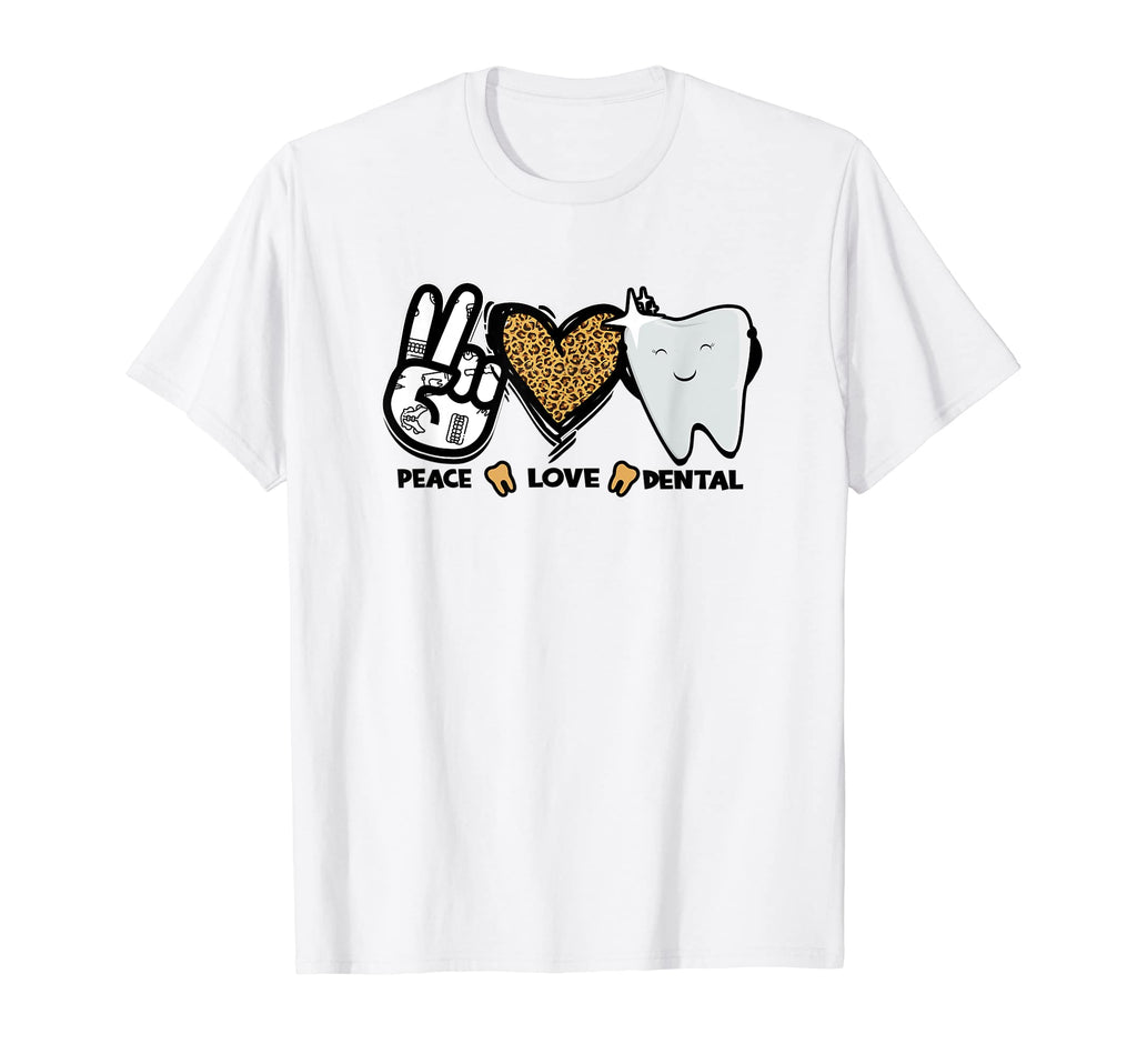 Peace Love Dental Leopard Heart T-Shirt - Aesthetic Graphic for Adults - T-Shirt, Sweatshirt, Hoodie