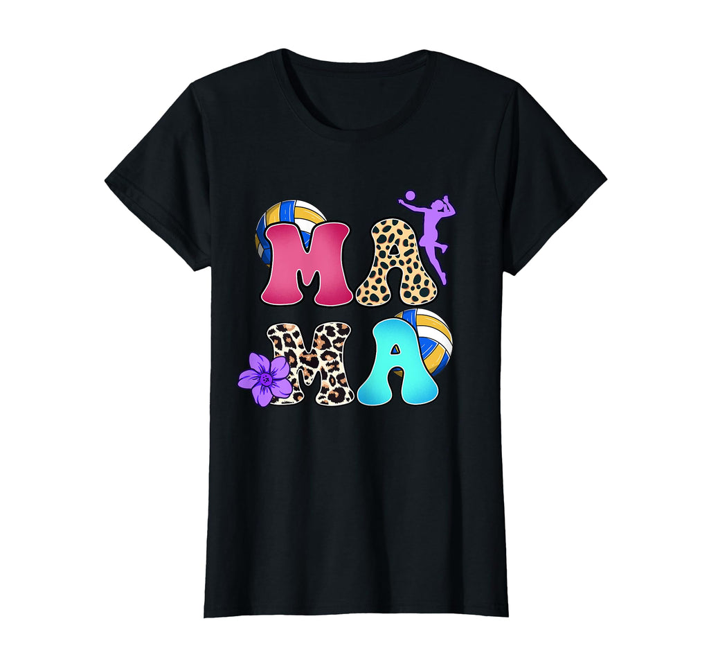 Volleyball Mama Mom Leopard Hippy Game T-Shirt - Graphic Print Men Women - T-Shirt, Sweatshirt, Hoodie
