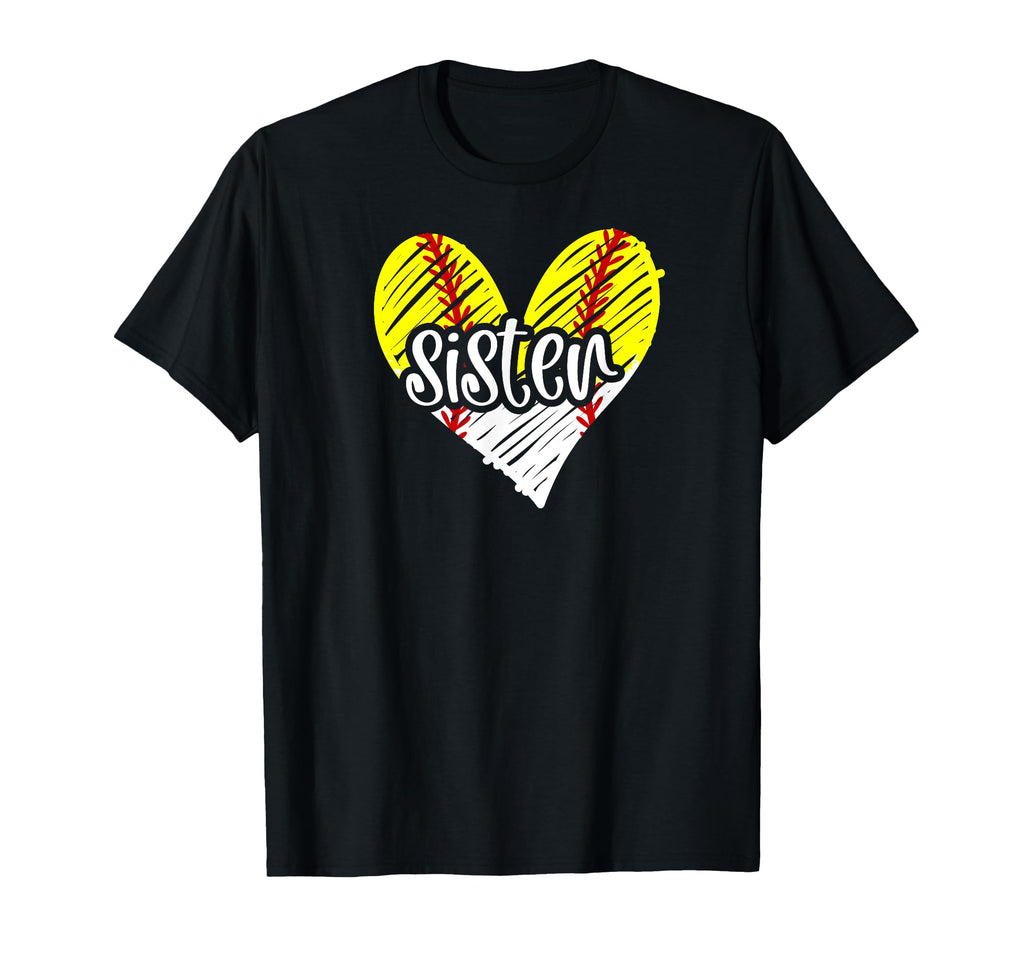 Softball Baseball Sister Heart T-Shirt - Aesthetic Graphic Men Women - T-Shirt, Sweatshirt, Hoodie