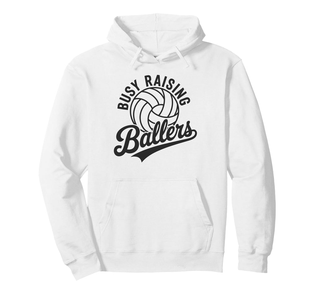 Raising Ballers Funny Mom Volleyball Hoodie - Aesthetic Graphic Men Women - T-Shirt, Sweatshirt, Hoodie