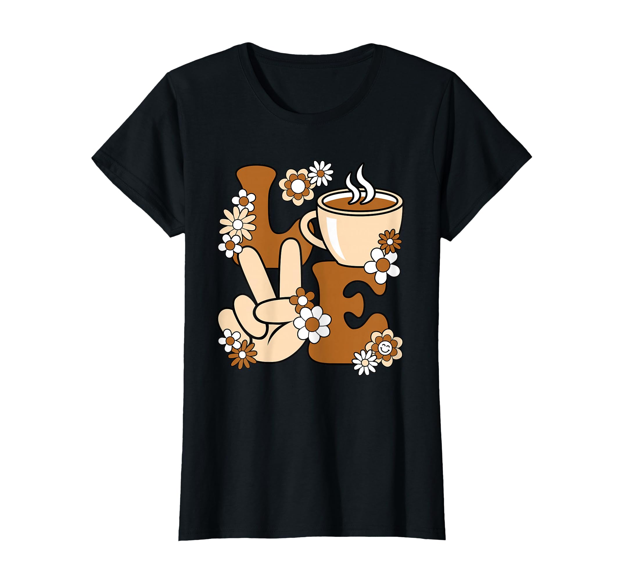Peace Love Coffee Coffee Cup Groovy T-Shirt - Novelty Apparel Unisex - T-Shirt, Sweatshirt, Hoodie