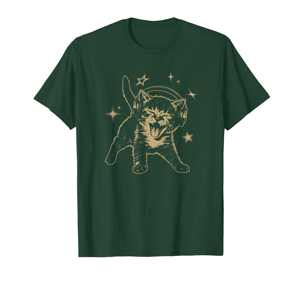 Cat Headphones Stars Grunge 90S Y2K T-Shirt - Streetwear Style Unisex - T-Shirt, Sweatshirt, Hoodie