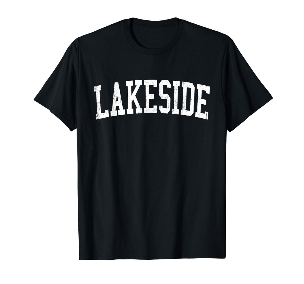Lakeside Ca Distressed White Varsity T-Shirt - Trendy Graphic Unisex - T-Shirt, Sweatshirt, Hoodie