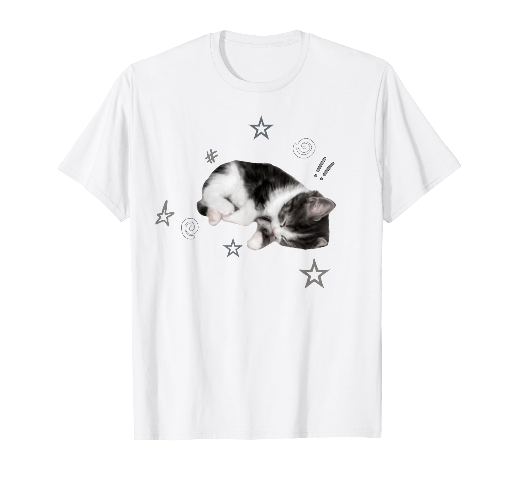 Sleeping Kitten Aesthetic Stars Doodles T-Shirt - Novelty Apparel Unisex - T-Shirt, Sweatshirt, Hoodie