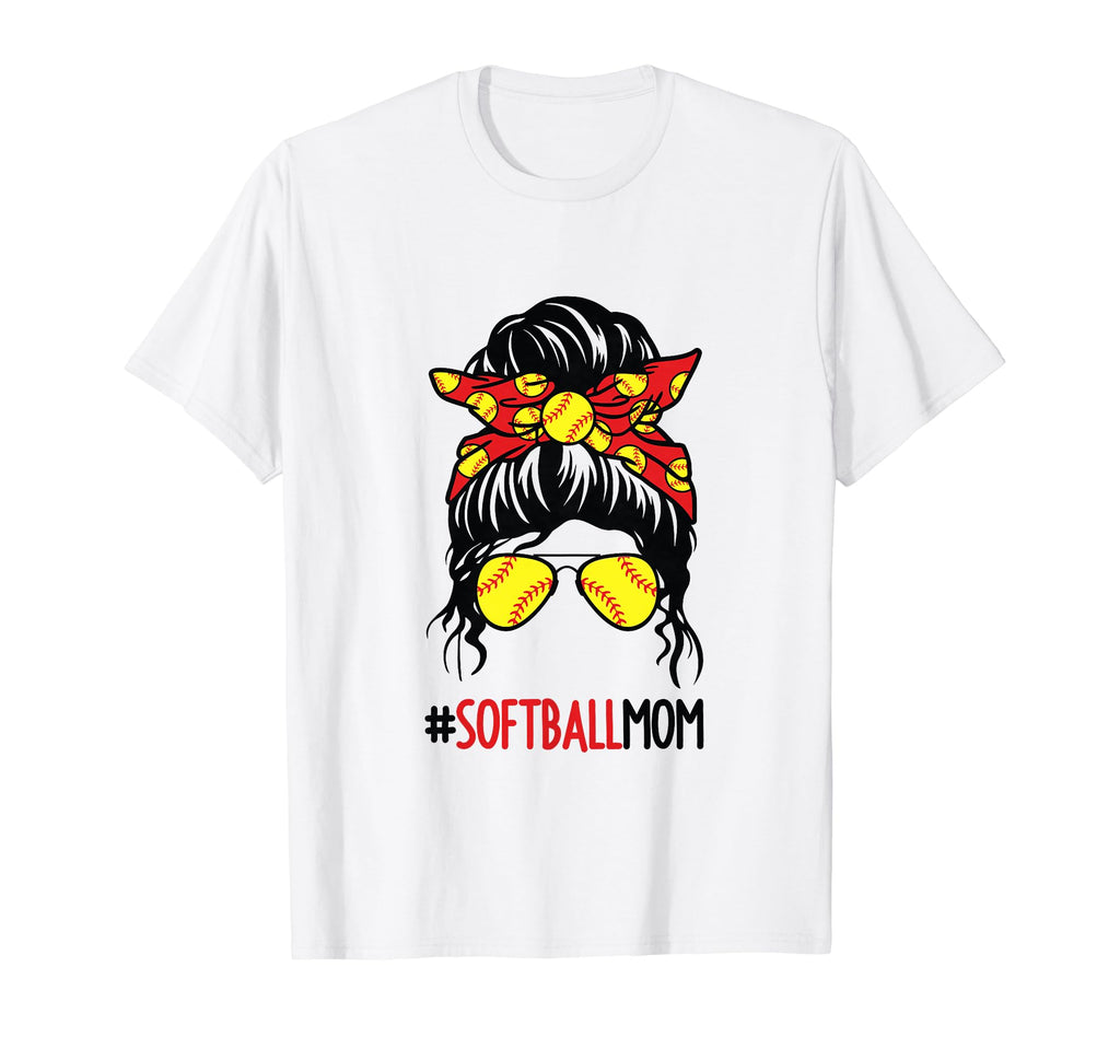 Softball Mom Messy Bun Baseball T-Shirt - Custom Art Print Men Women - T-Shirt, Sweatshirt, Hoodie