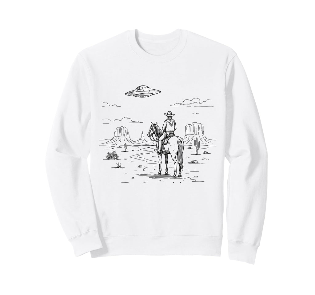 Western Cowboy Ufo Alien Sweatshirt - Casual Everyday Wear Men Women - T-Shirt, Sweatshirt, Hoodie