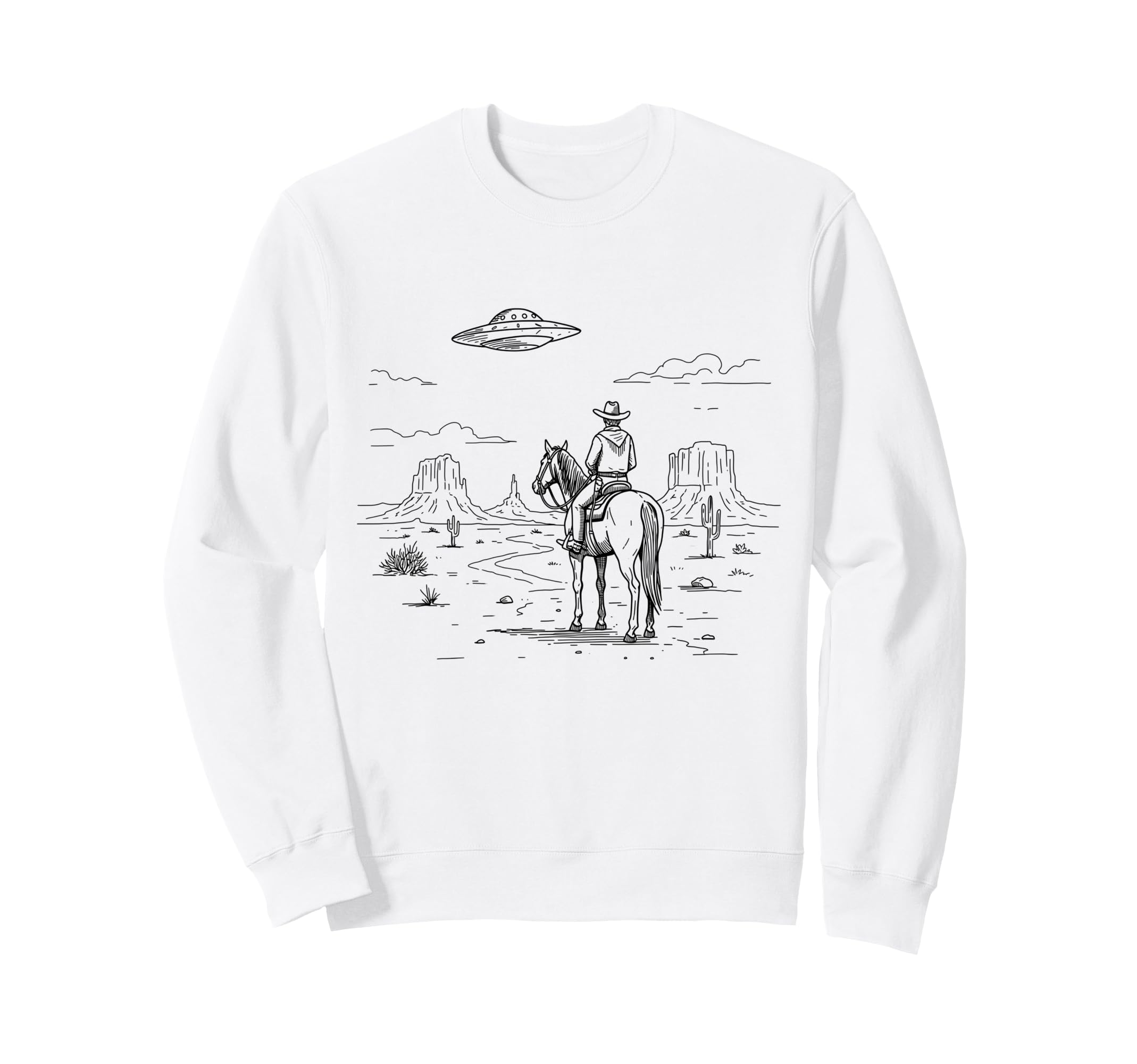 Western Cowboy Ufo Alien Sweatshirt - Casual Everyday Wear Men Women - T-Shirt, Sweatshirt, Hoodie