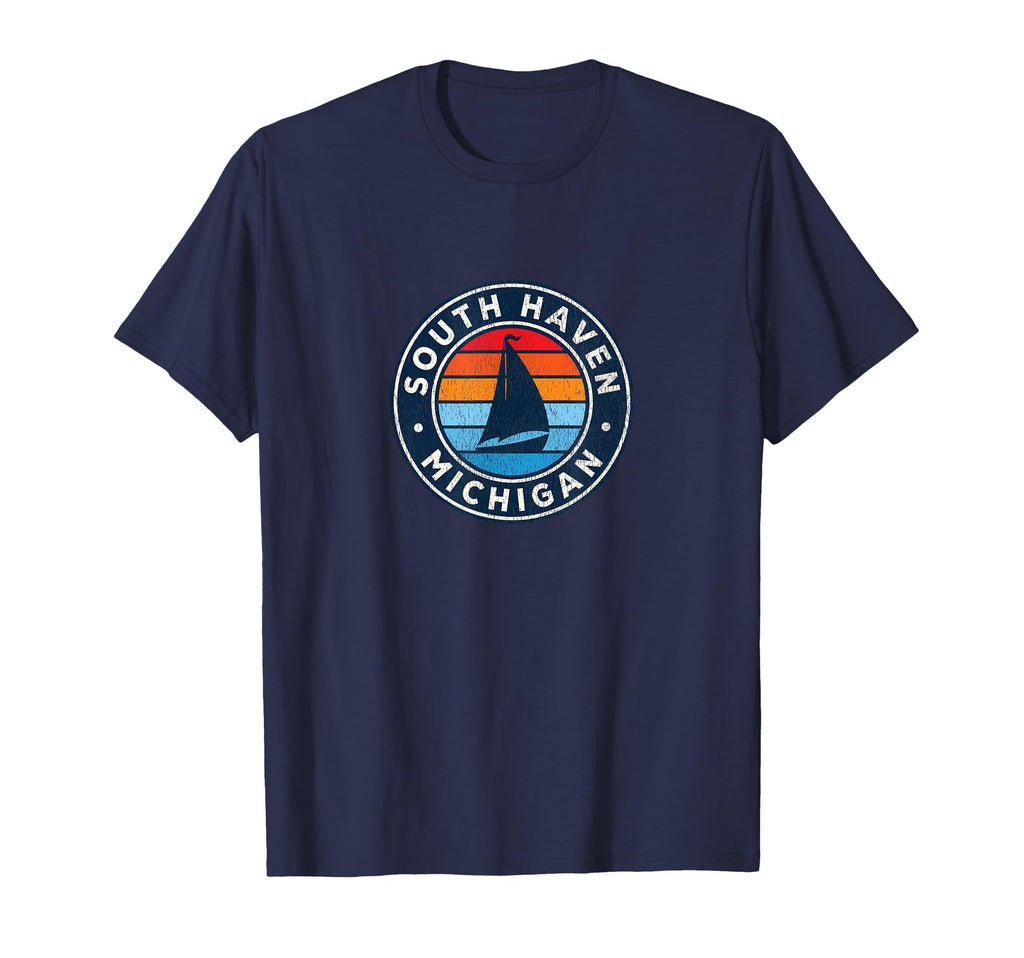 South Haven Michigan Mi Sailboat 70S T-Shirt - Minimalist Print Unisex - T-Shirt, Sweatshirt, Hoodie