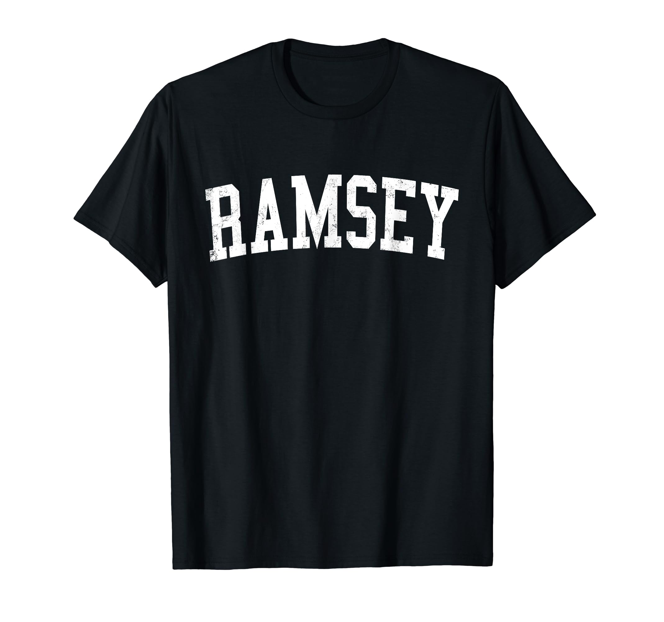 Ramsey Nj Distressed White Varsity T-Shirt - Fun Novelty Design for Adults - T-Shirt, Sweatshirt, Hoodie