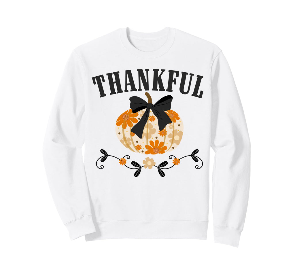Thankful Pumpkin Fall Autumn Floral Boho Sweatshirt - Unique Graphic Unisex - T-Shirt, Sweatshirt, Hoodie