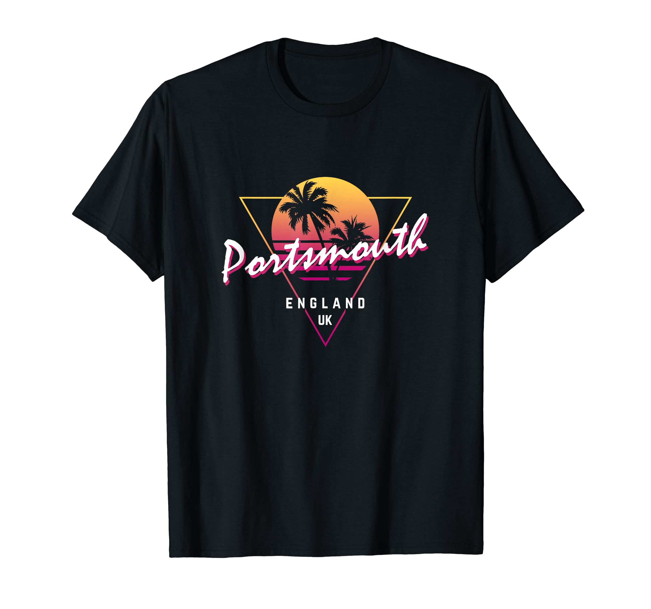 Portsmouth England 80S Neon Sunset T-Shirt - Minimalist Print Men Women - T-Shirt, Sweatshirt, Hoodie