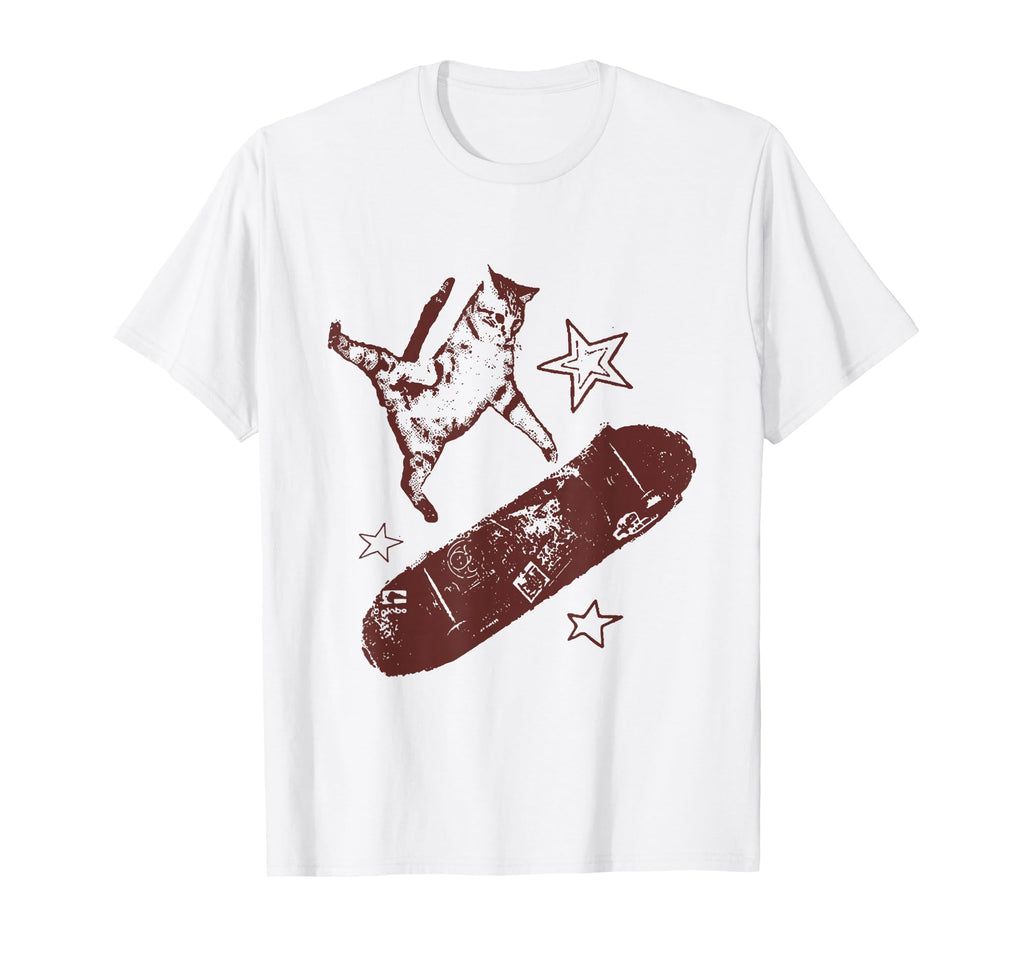 Funny Skateboard Cat Y2K Grunge Cat T-Shirt - Aesthetic Graphic for Adults - T-Shirt, Sweatshirt, Hoodie