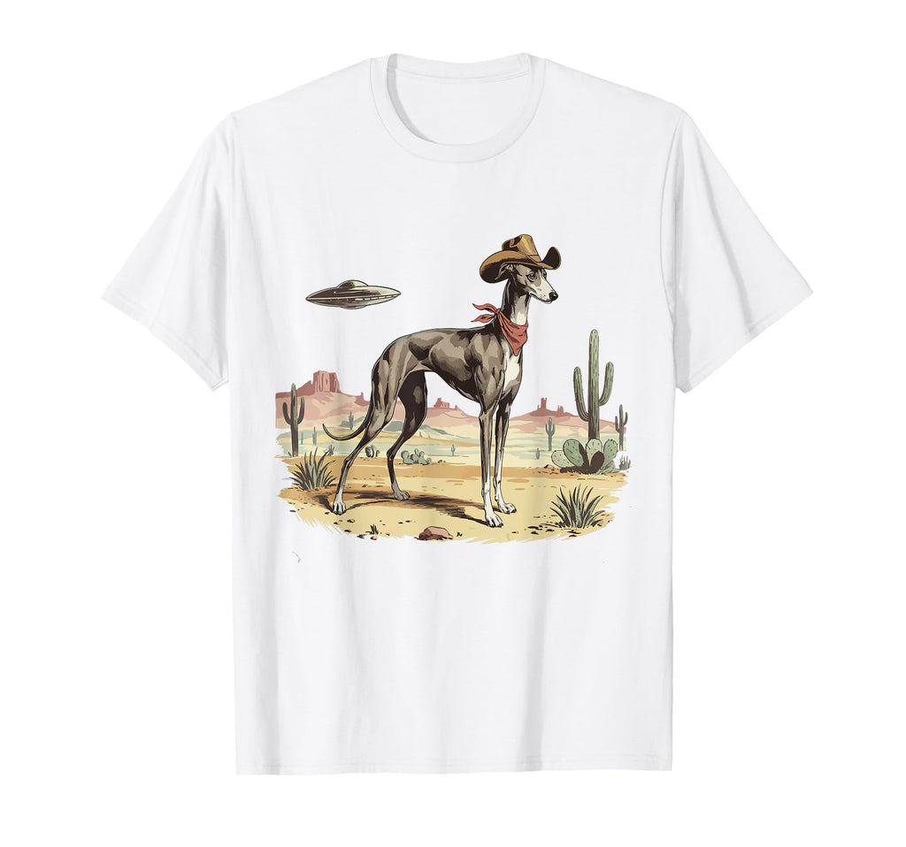 Ufo Greyhound Western Alien 90S Whippet T-Shirt - Unique Graphic Unisex - T-Shirt, Sweatshirt, Hoodie