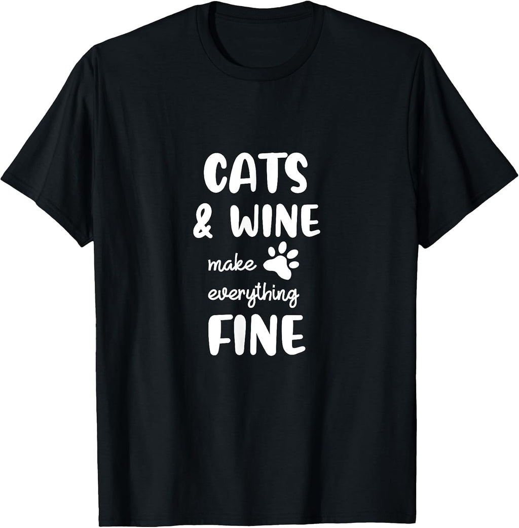 Funny Cats Wine Make Everything Fine - Adult & Kids T-Shirts, Sweatshirts & Hoodies apparel design preview 1