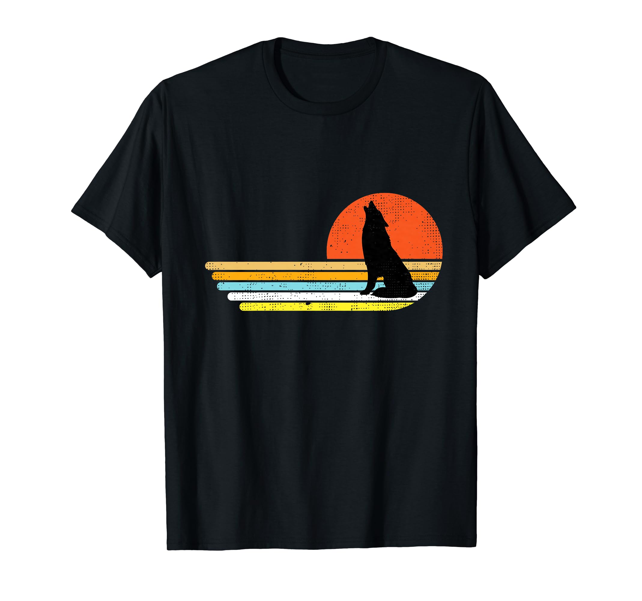 Howling Wolf Sunset Stripes Halloween T-Shirt - Aesthetic Graphic Unisex - T-Shirt, Sweatshirt, Hoodie