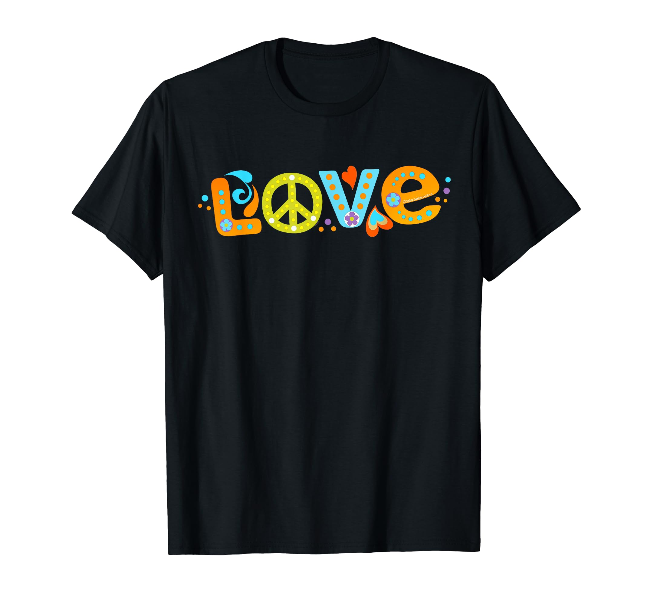 Pretty 60S 70S Hippie Peace Love Hearts T-Shirt - Custom Art Print Unisex - T-Shirt, Sweatshirt, Hoodie