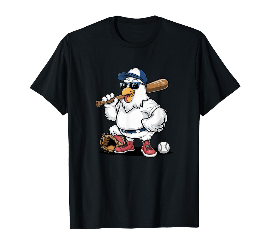 Baseball Playing Chicken Funny T-Shirt - Casual Everyday Wear Men Women - T-Shirt, Sweatshirt, Hoodie