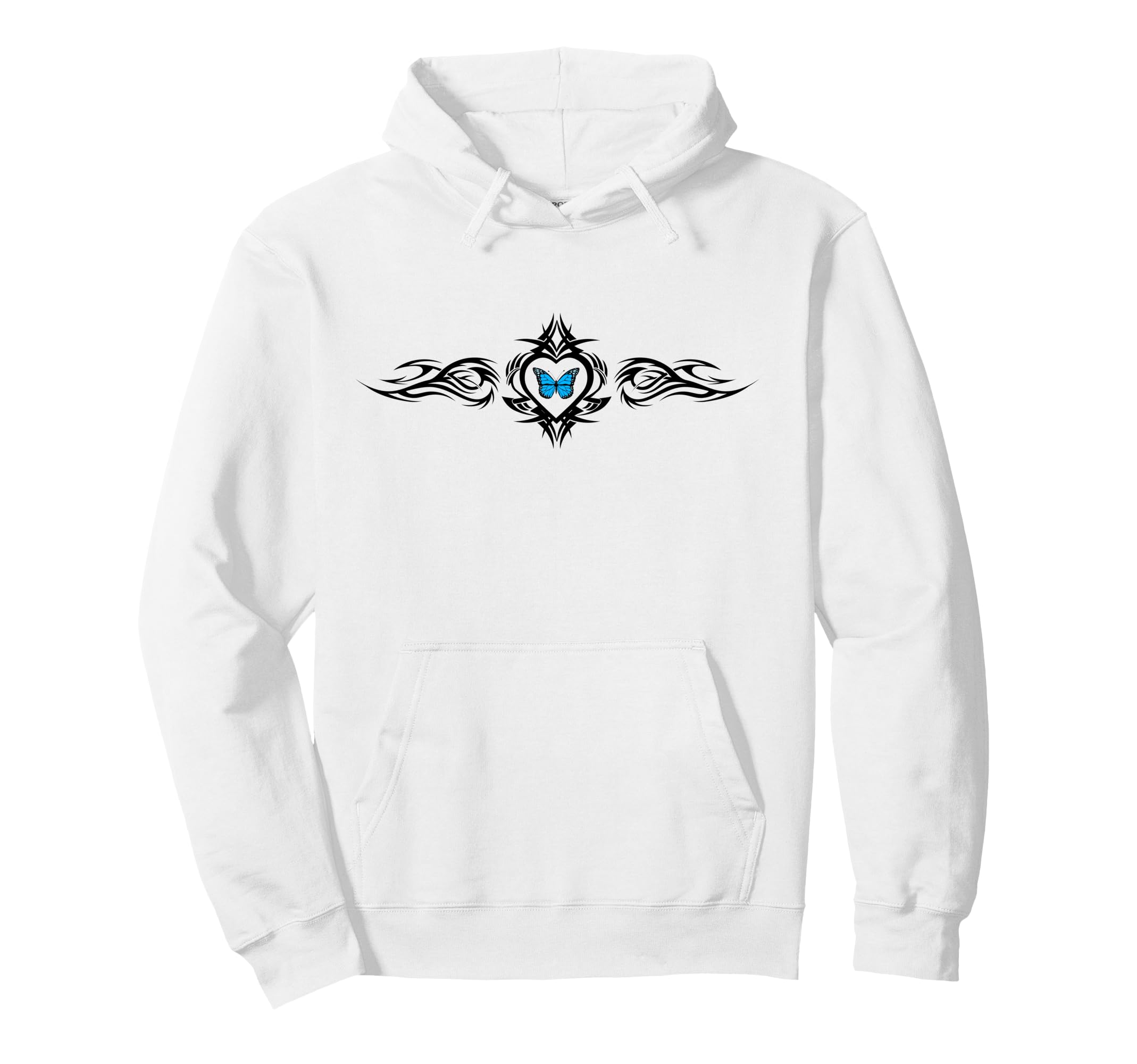 Butterfly Heart Tattoo Blue Y2K Grunge Hoodie - Graphic Print Men Women - T-Shirt, Sweatshirt, Hoodie