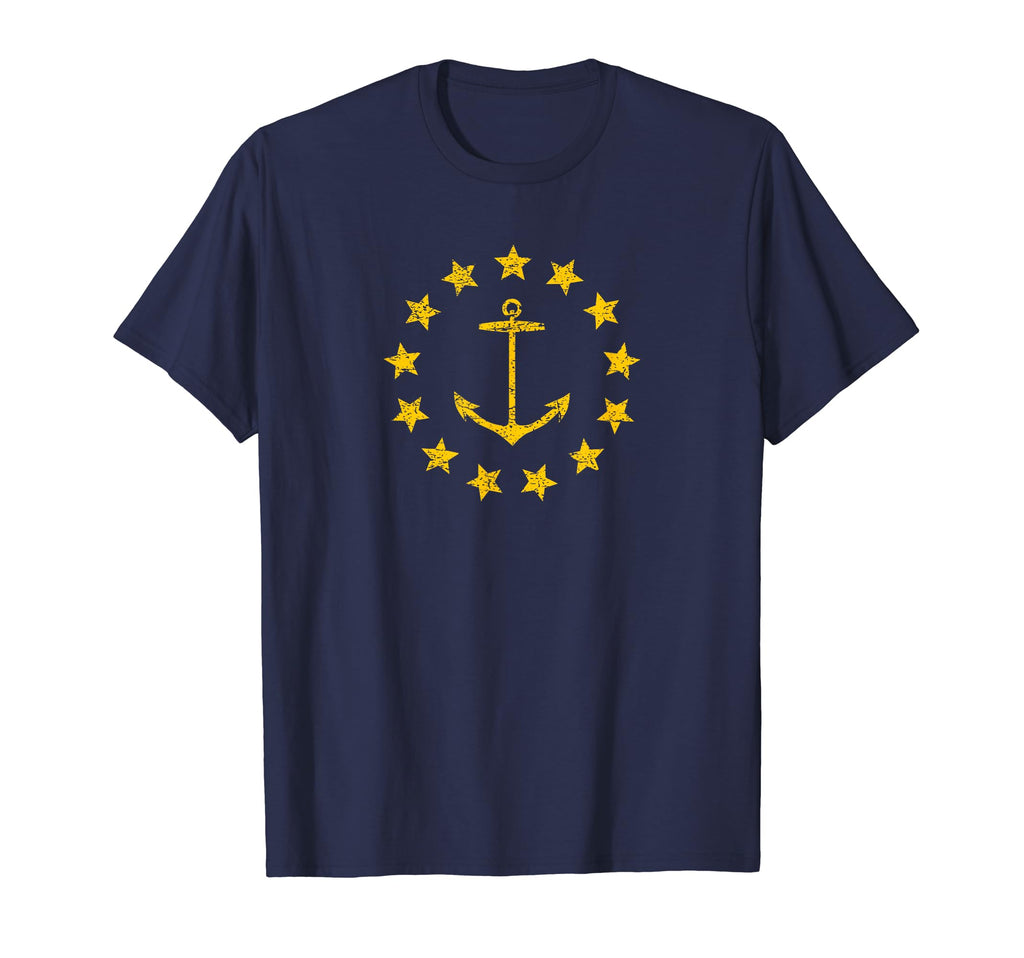 Rhode Island Flag Distressed Anchor T-Shirt - Minimalist Print Men Women - T-Shirt, Sweatshirt, Hoodie