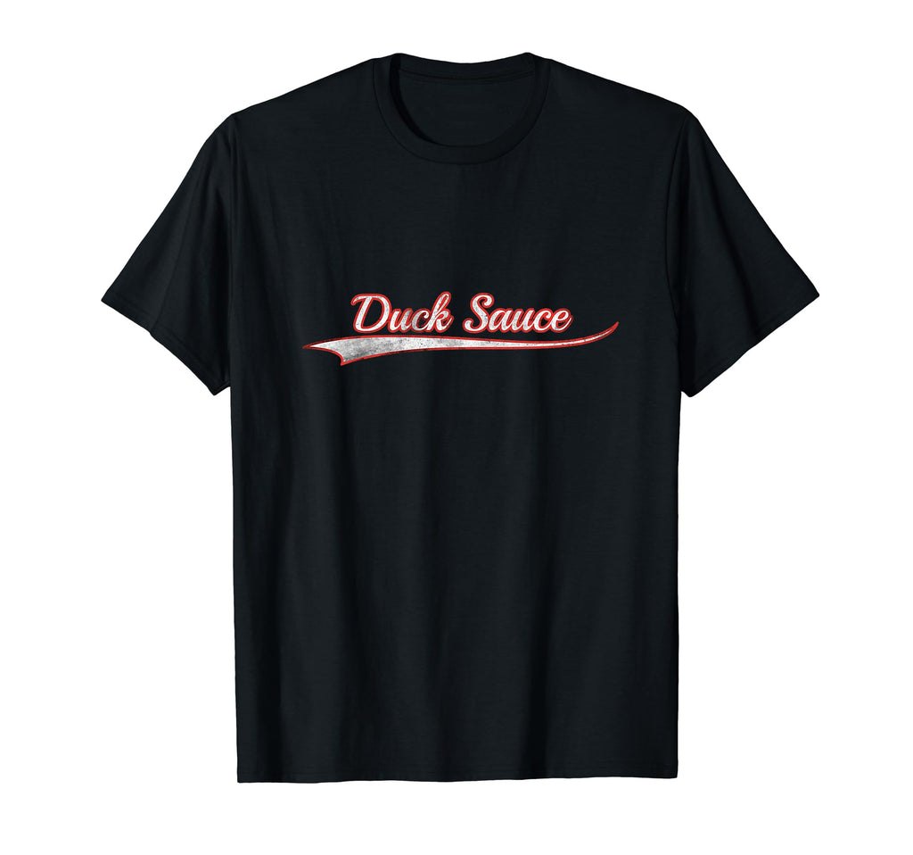 Duck Sauce Varsity Distressed Throwback T-Shirt - Unique Graphic for Adults - T-Shirt, Sweatshirt, Hoodie