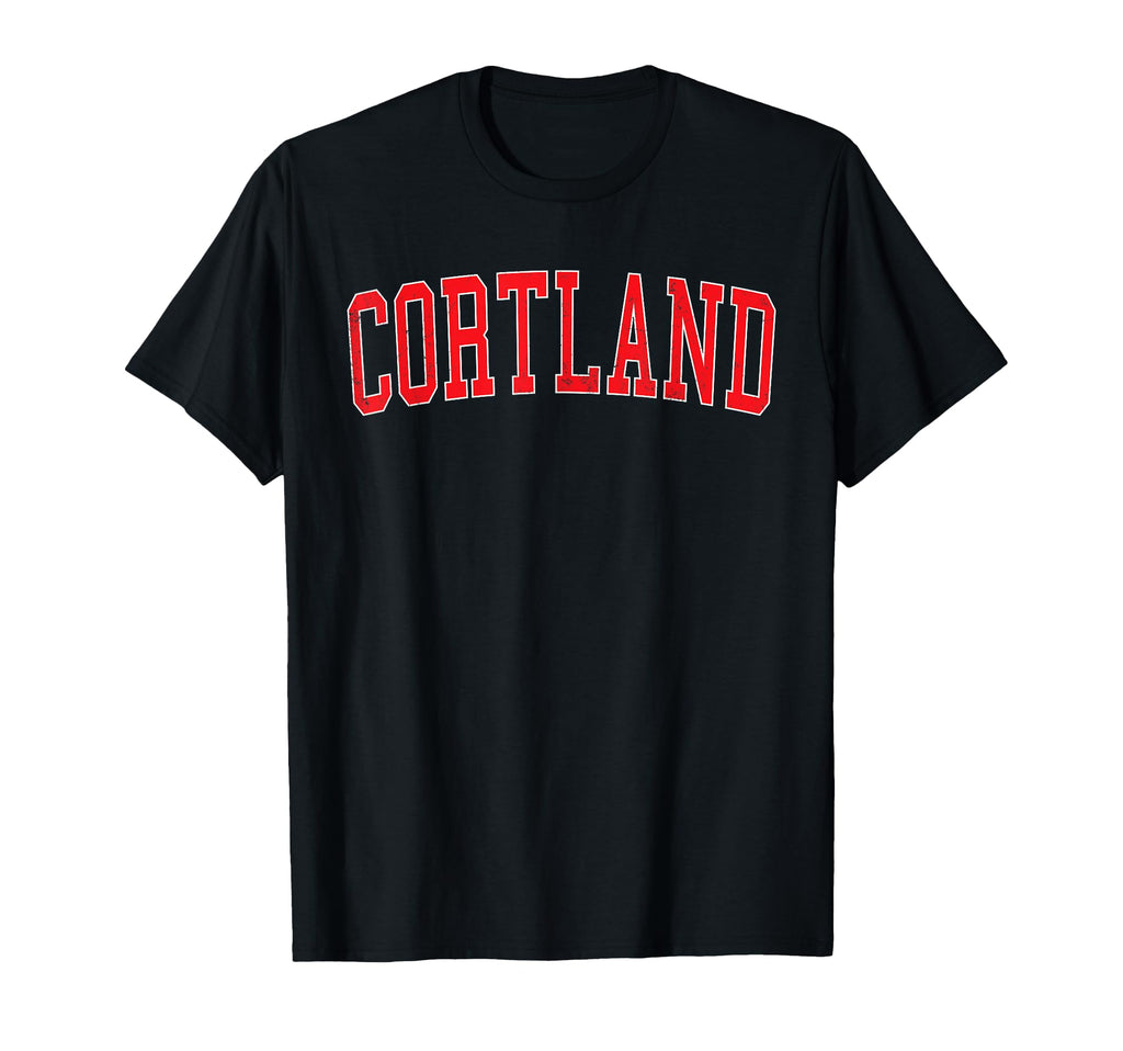 Cortland Ny Distressed Red Varsity T-Shirt - Minimalist Print Men Women - T-Shirt, Sweatshirt, Hoodie