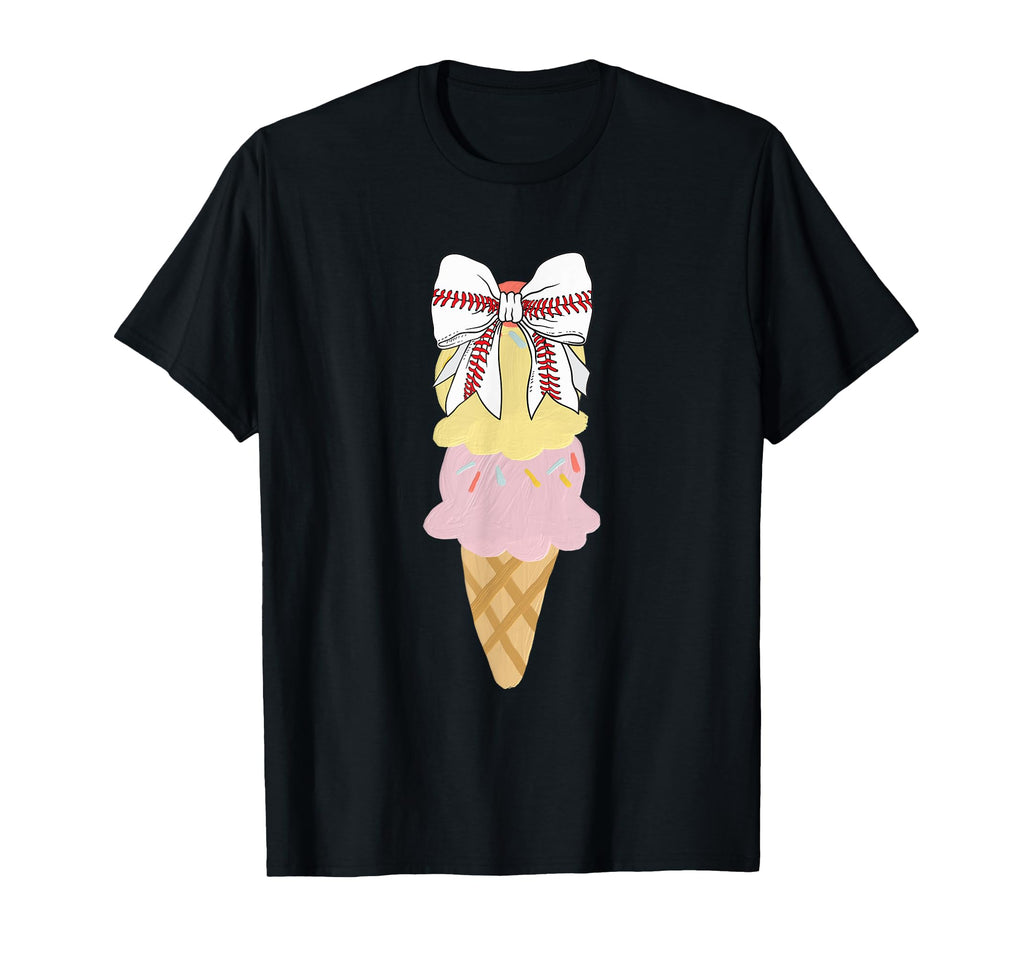Baseball Coquette Bow Ice Cream Mom Mama T-Shirt - Graphic Print Men Women - T-Shirt, Sweatshirt, Hoodie