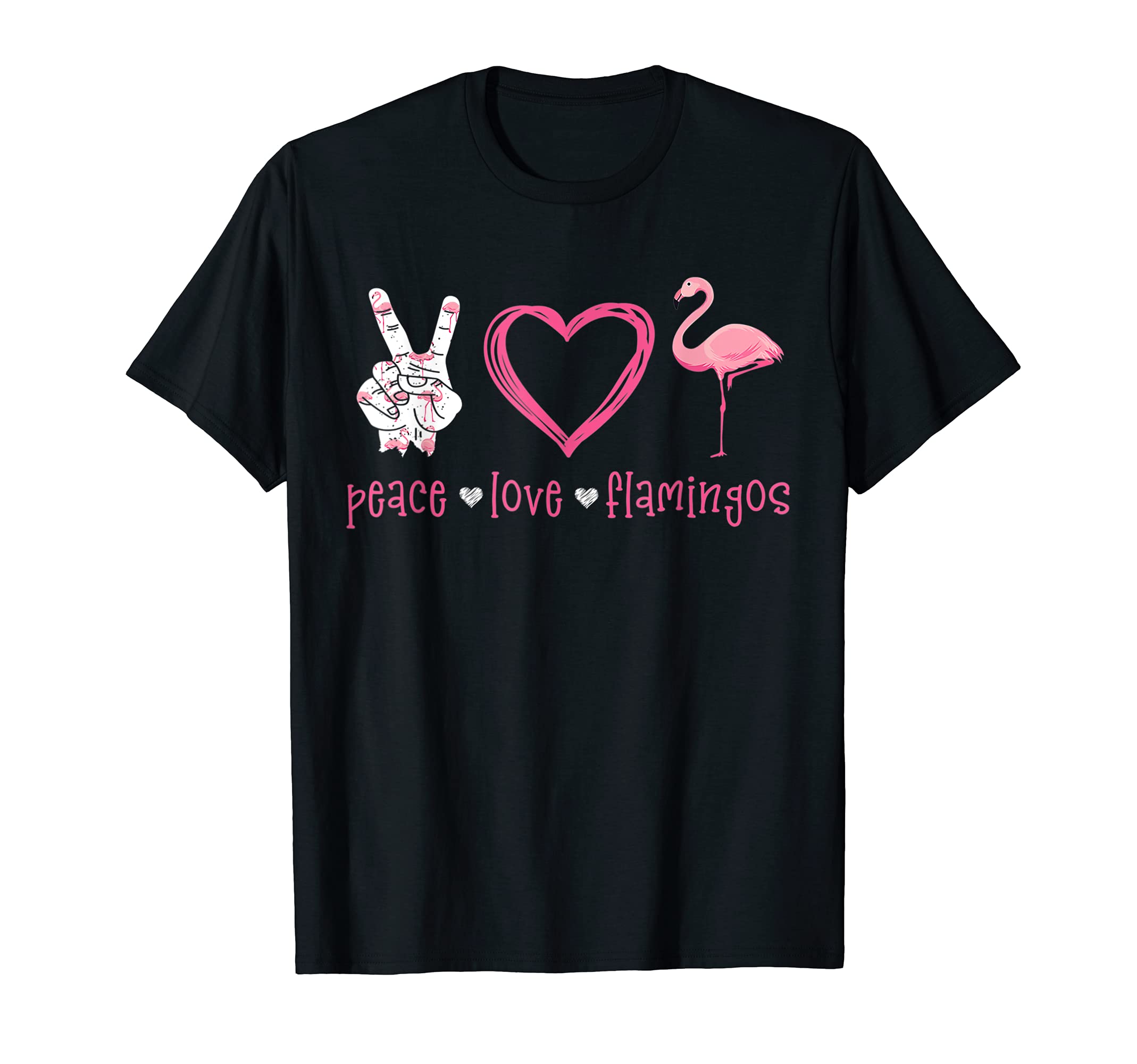 Peace Love Flamingo Hand Sign Heart T-Shirt - Aesthetic Graphic Unisex - T-Shirt, Sweatshirt, Hoodie