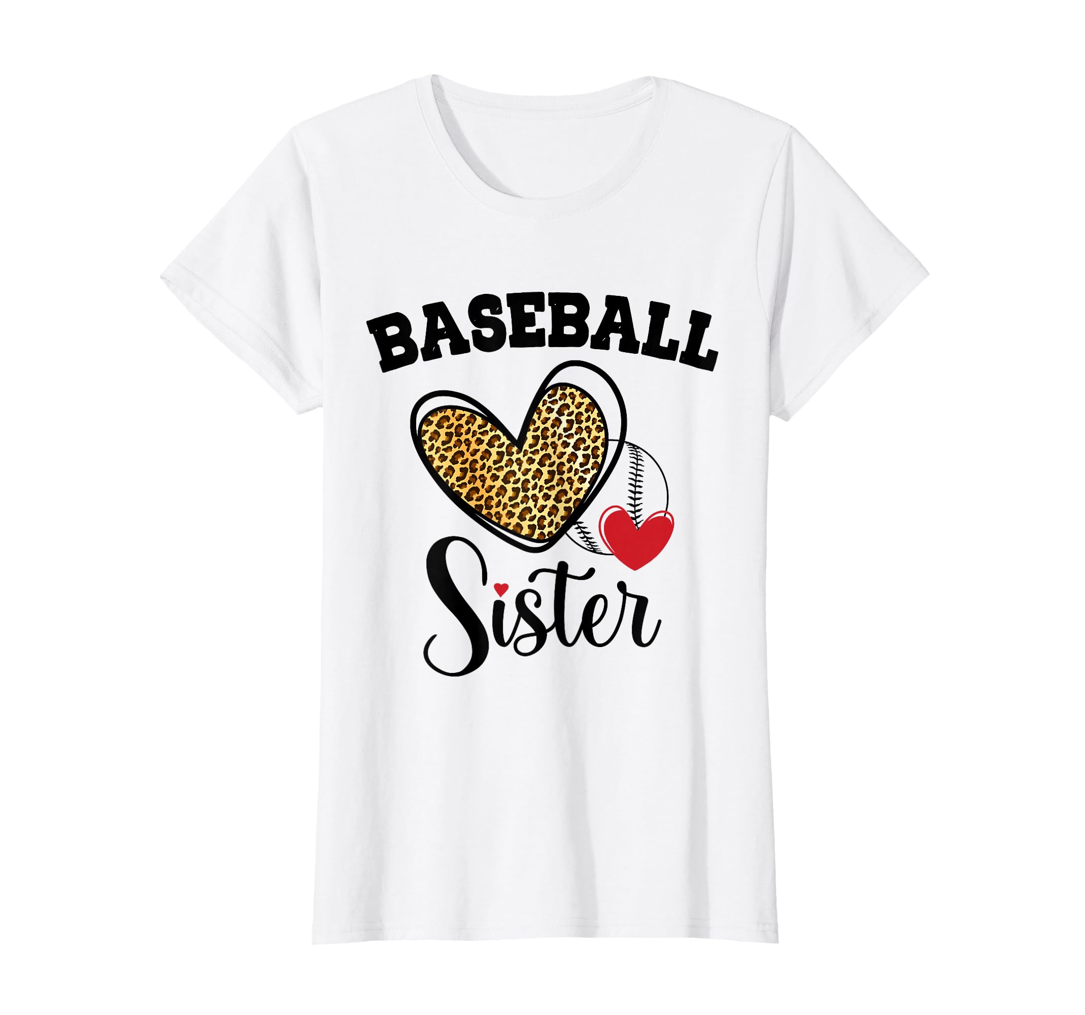 Baseball Sister Leopard Heart T-Shirt - Casual Everyday Wear for Adults - T-Shirt, Sweatshirt, Hoodie