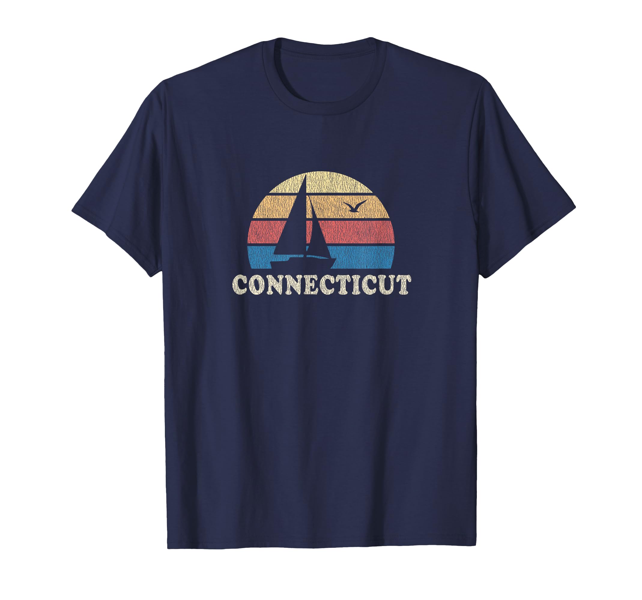 Connecticut Sailboat 70S Throwback Sunset T-Shirt - Custom Art Print Unisex - T-Shirt, Sweatshirt, Hoodie