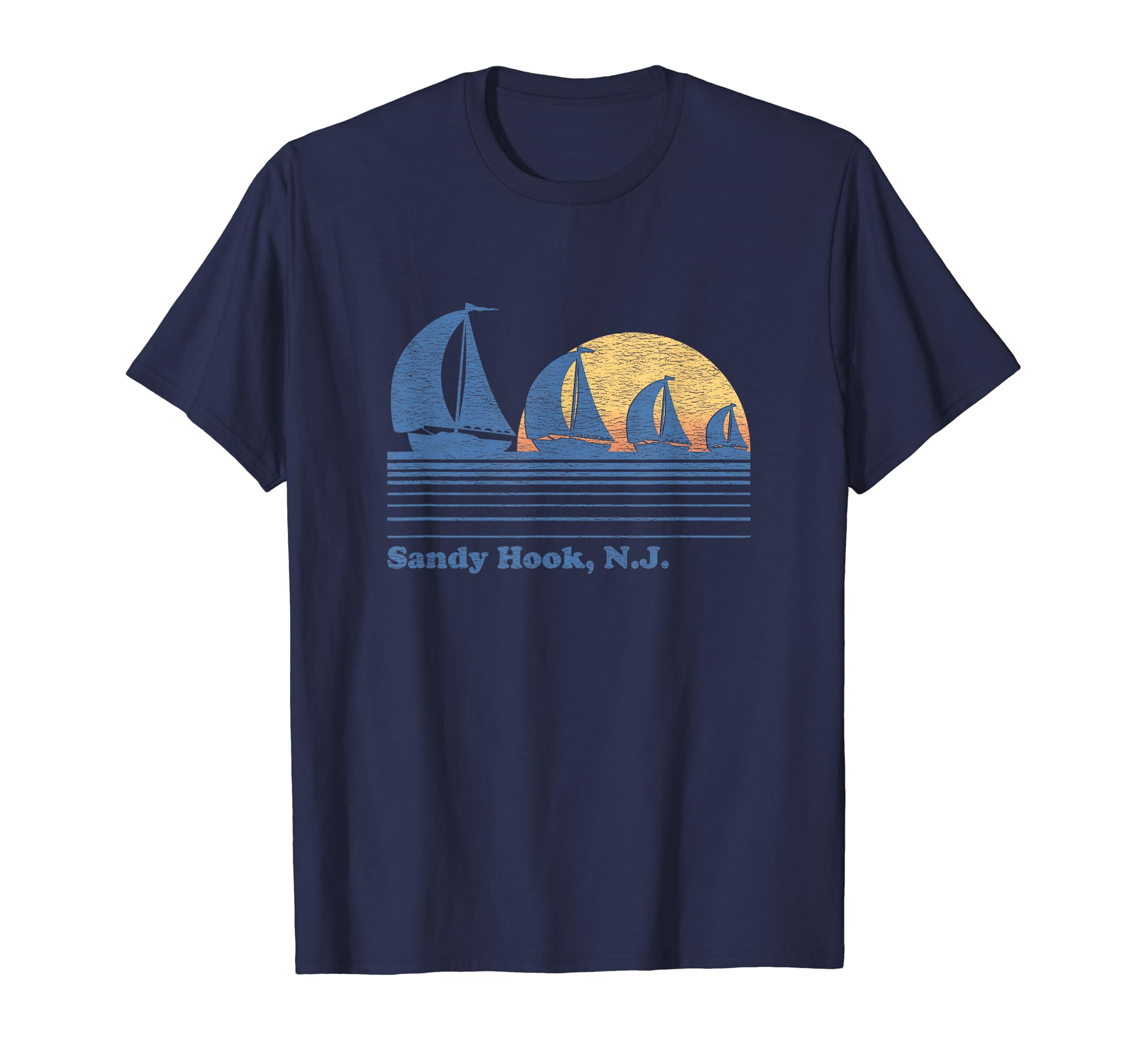 Sandy Hook Nj Sailboat 80S Sunset T-Shirt - Minimalist Print for Adults - T-Shirt, Sweatshirt, Hoodie