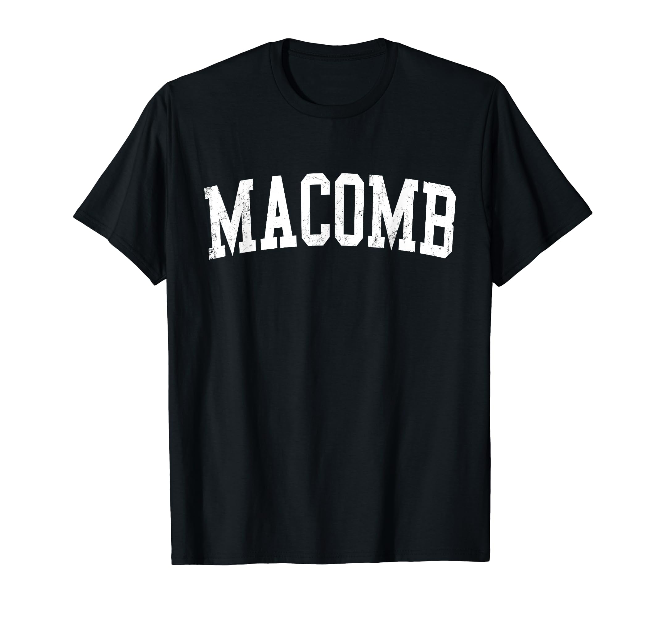 Macomb Il Distressed White Varsity T-Shirt - Trendy Graphic Men Women - T-Shirt, Sweatshirt, Hoodie