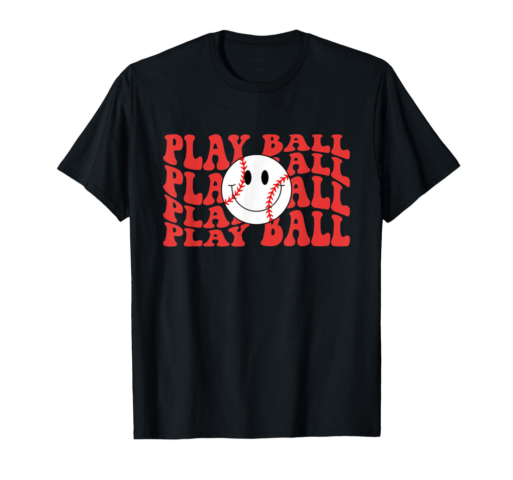 Play Ball Smile Face Softball T-Shirt - Casual Everyday Wear Men Women - T-Shirt, Sweatshirt, Hoodie