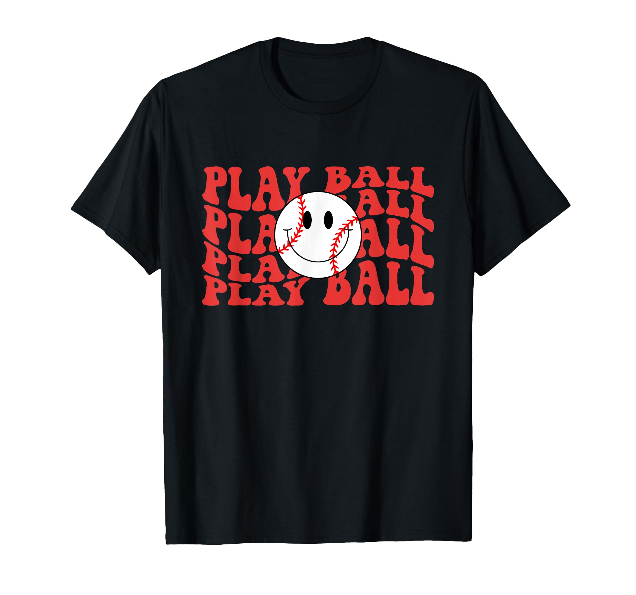 Play Ball Smile Face Softball T-Shirt - Casual Everyday Wear Men Women - T-Shirt, Sweatshirt, Hoodie