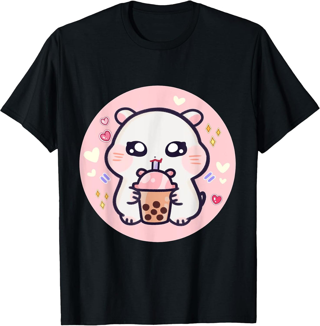 Kawaii Bubble Tea Pink Baby Hamster Boba - Adult & Kids T-Shirts, Sweatshirts & Hoodies apparel design preview 1