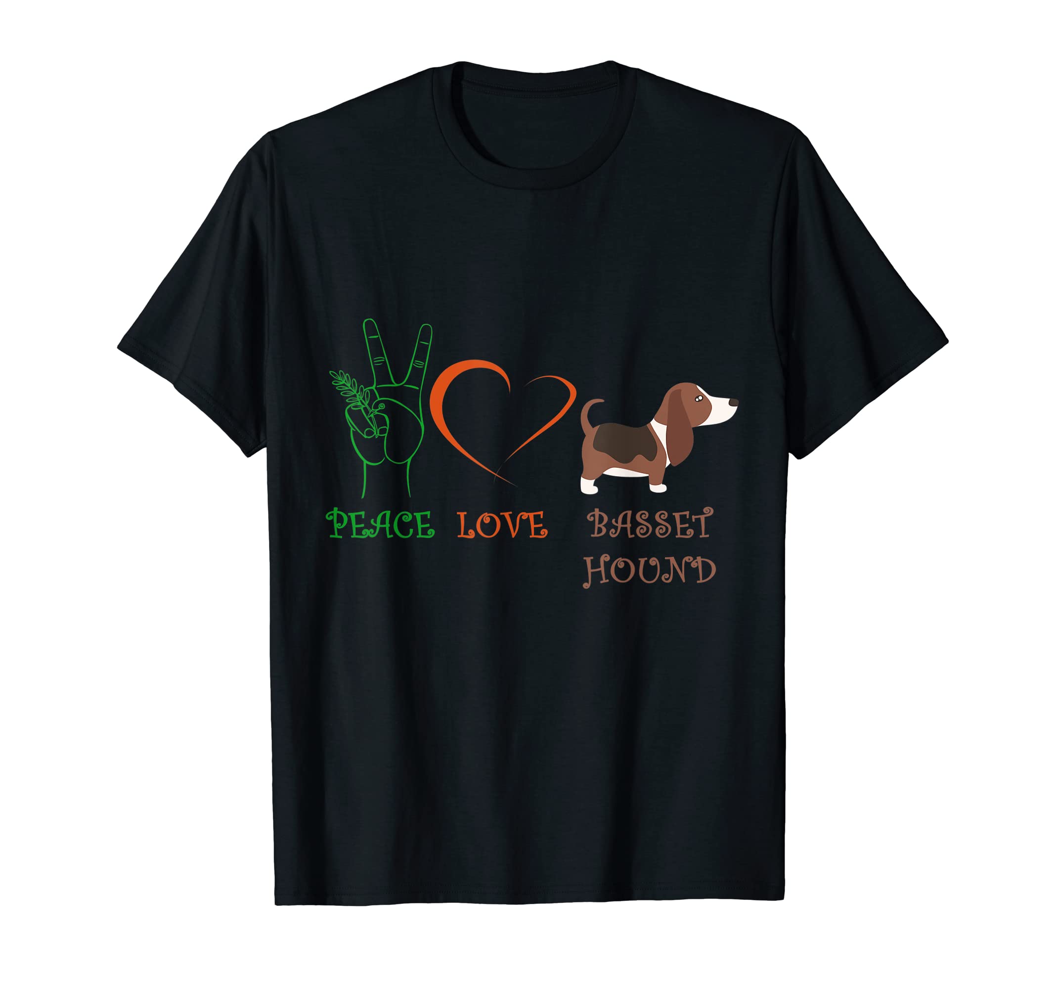 Peace Love Basset Hound Funny Basset T-Shirt - Trendy Graphic for Adults - T-Shirt, Sweatshirt, Hoodie