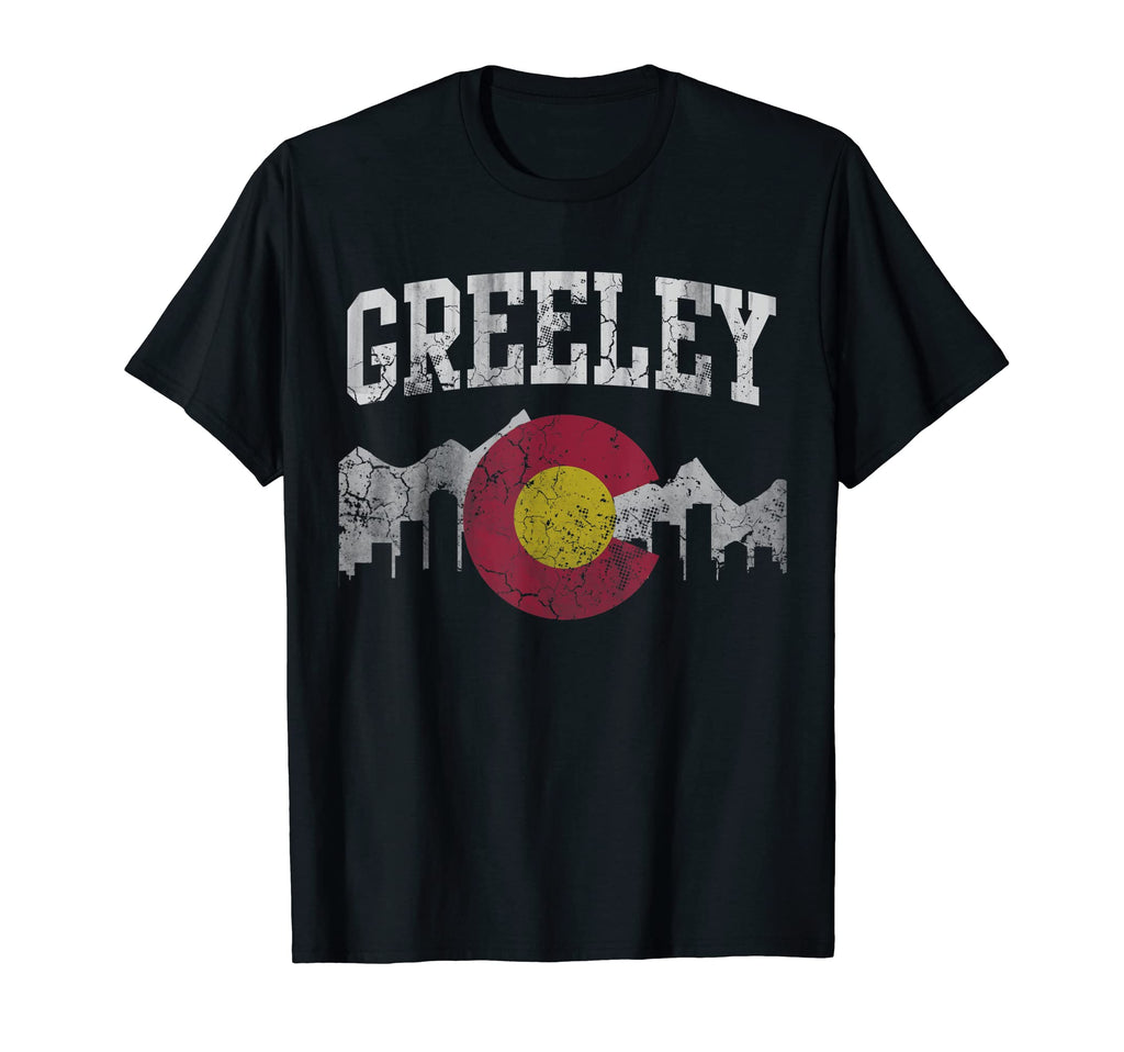 Greeley Colorado Flag Skyline Distressed T-Shirt - Graphic Print Unisex - T-Shirt, Sweatshirt, Hoodie
