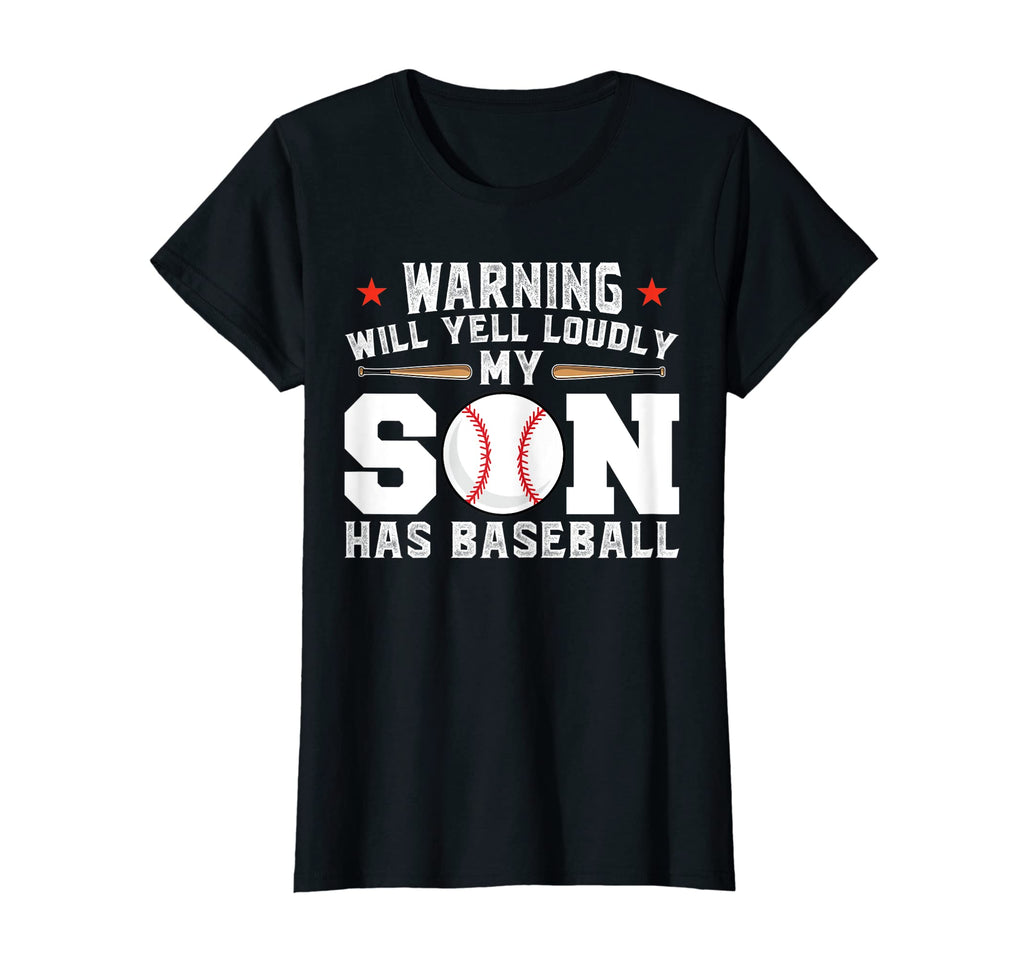 Womens Warning Will Yell Son Has T-Shirt - Minimalist Print Unisex - T-Shirt, Sweatshirt, Hoodie